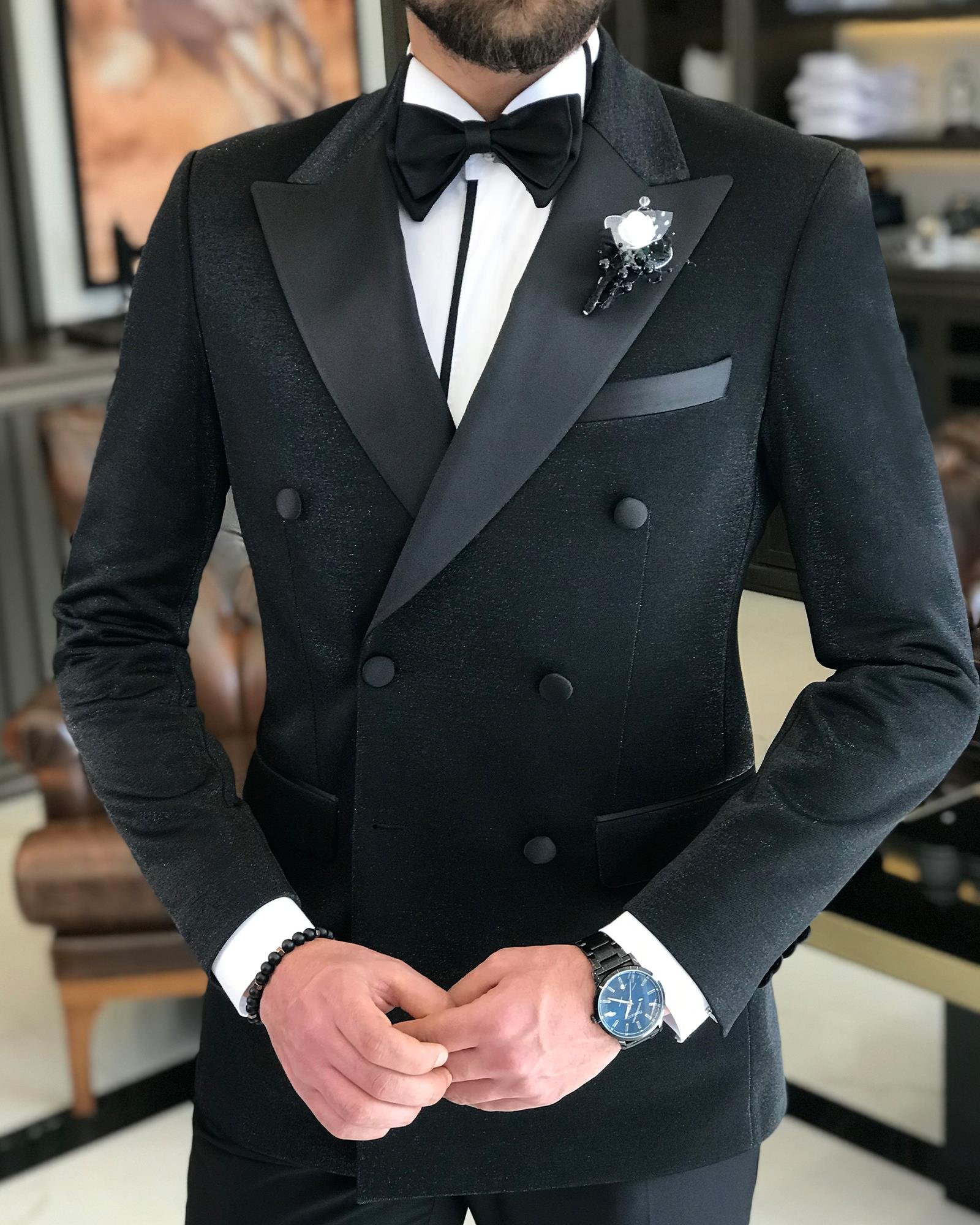 Italian Style Men's Groom Suits Black T7481