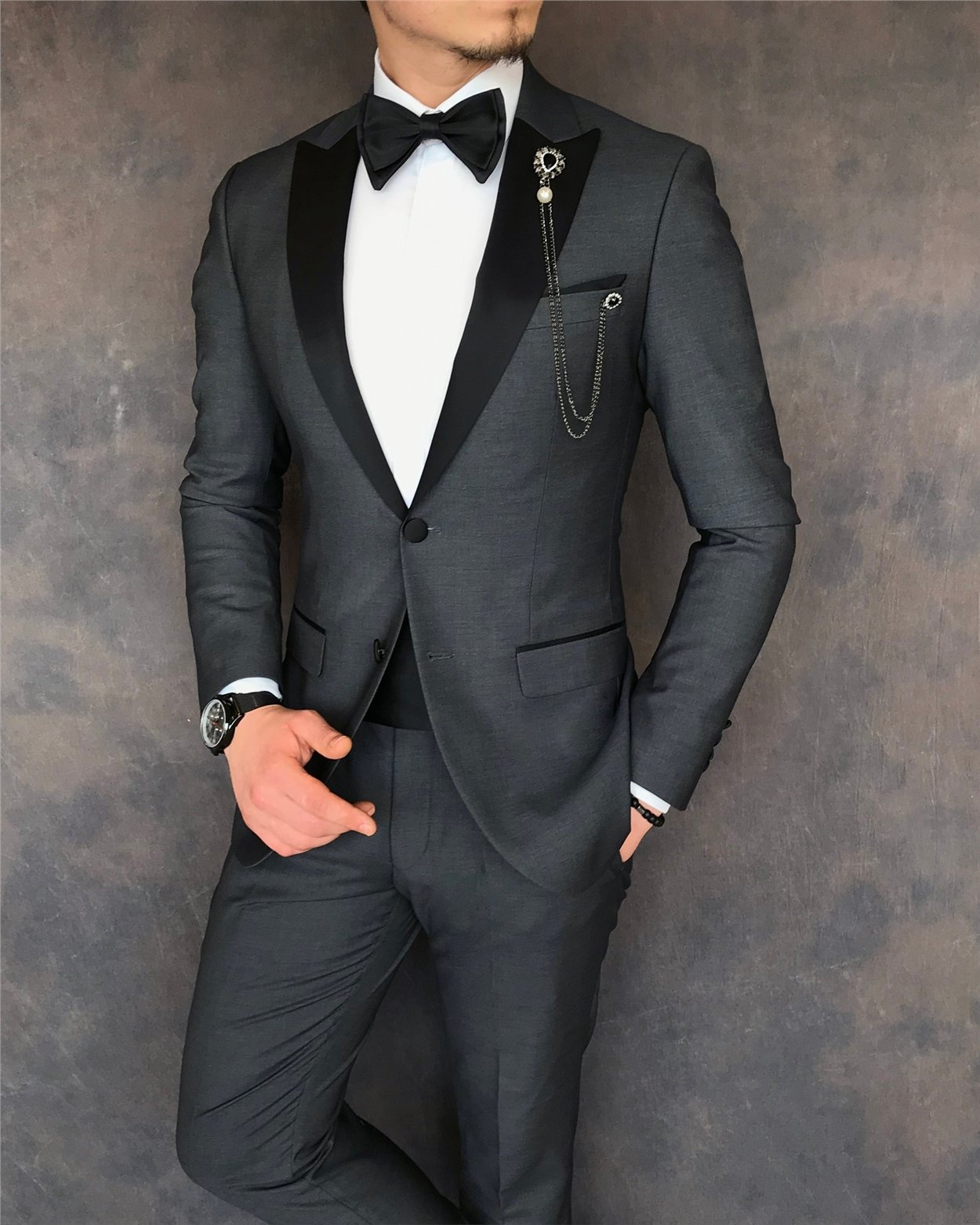 İtalyan kesim erkek ceket pantolon damatlık set gri T6064