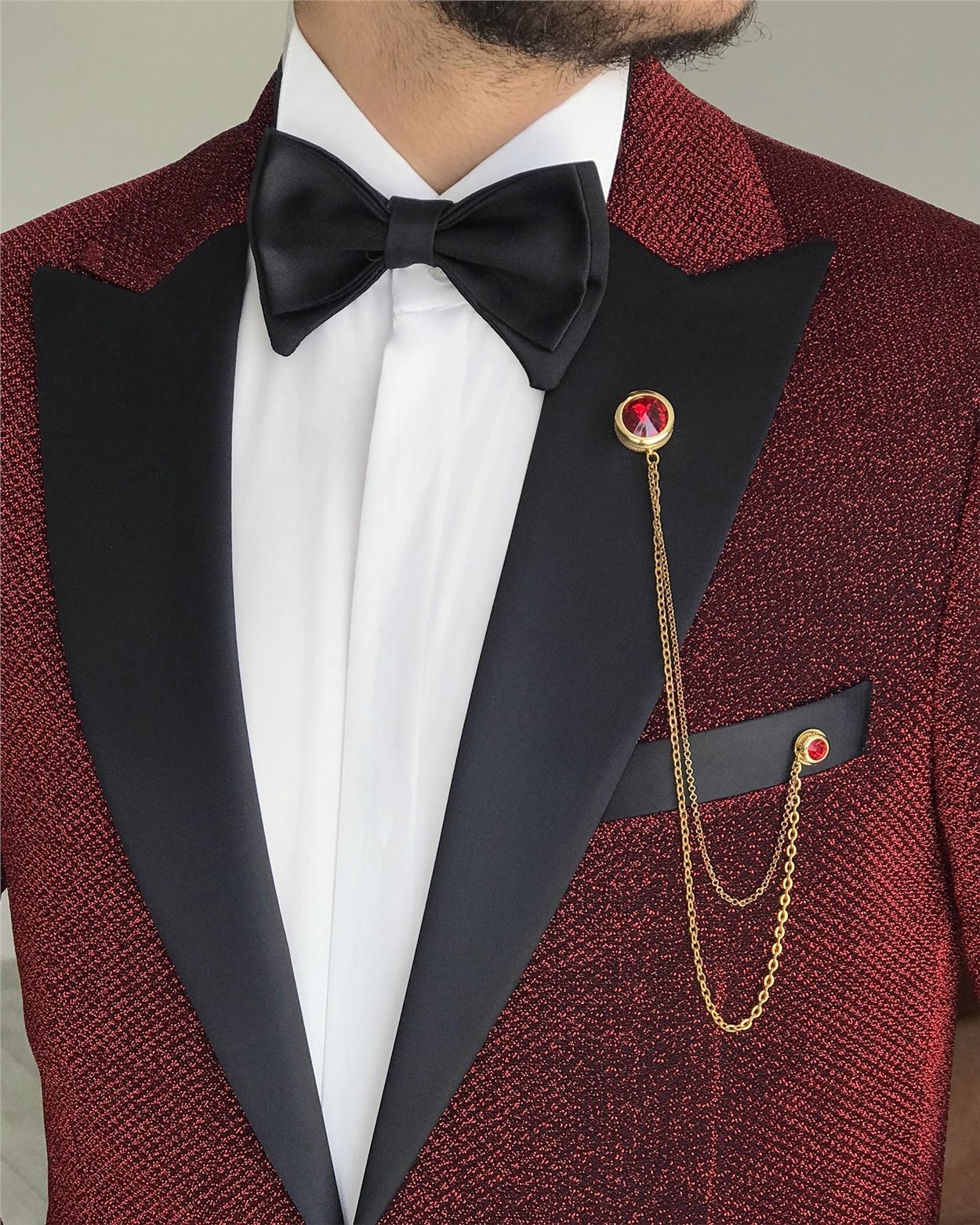 İtalyan kesim erkek ceket pantolon damatlık set Kırmızı T7498