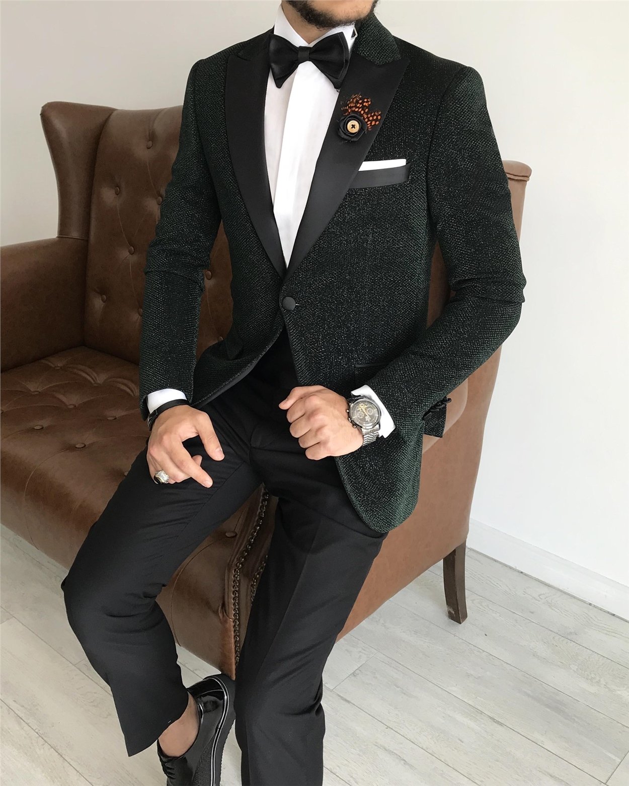 İtalyan kesim erkek ceket pantolon damatlık set Yeşil T7500