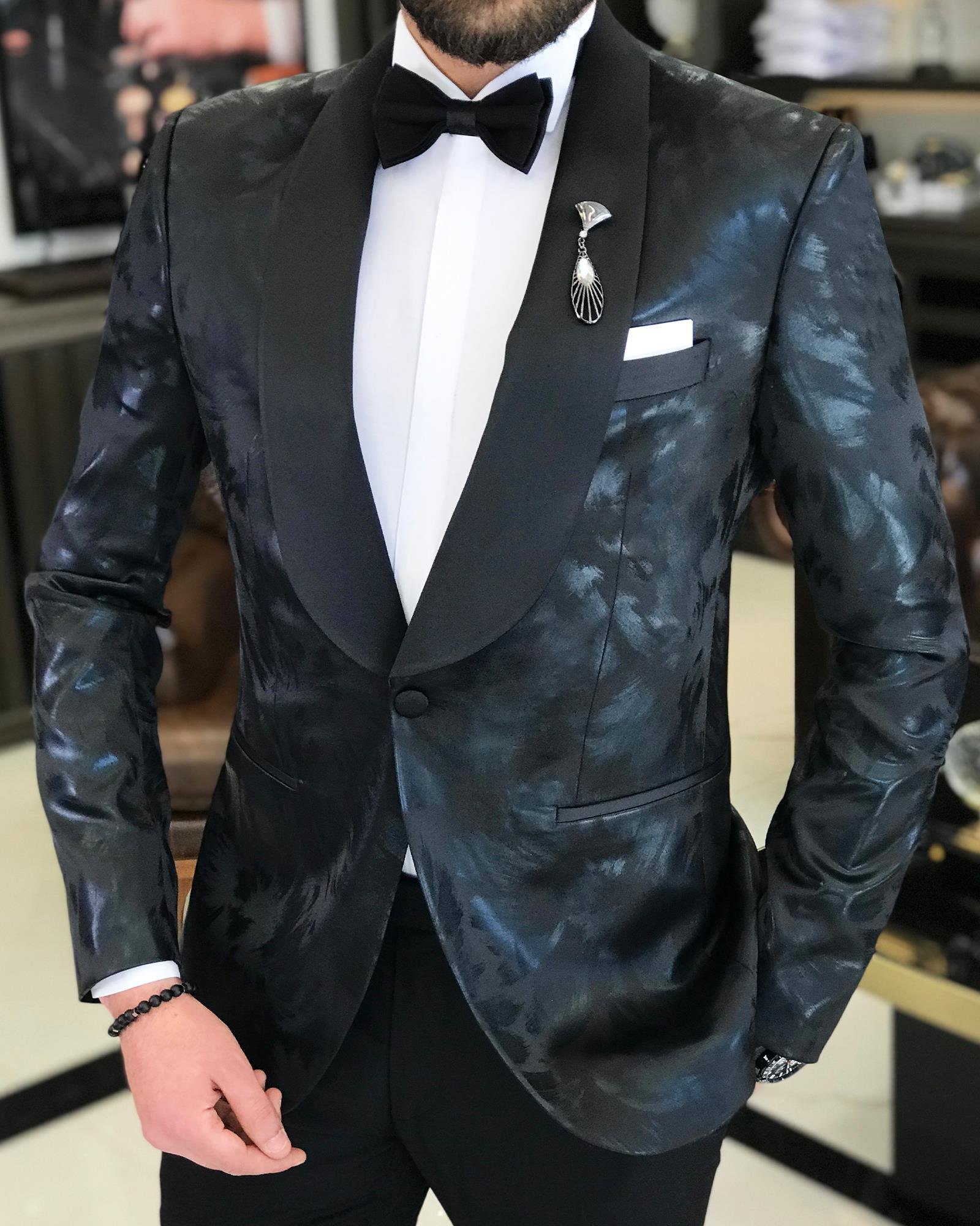 İtalyan kesim erkek ceket pantolon damatlık set Siyah T7484