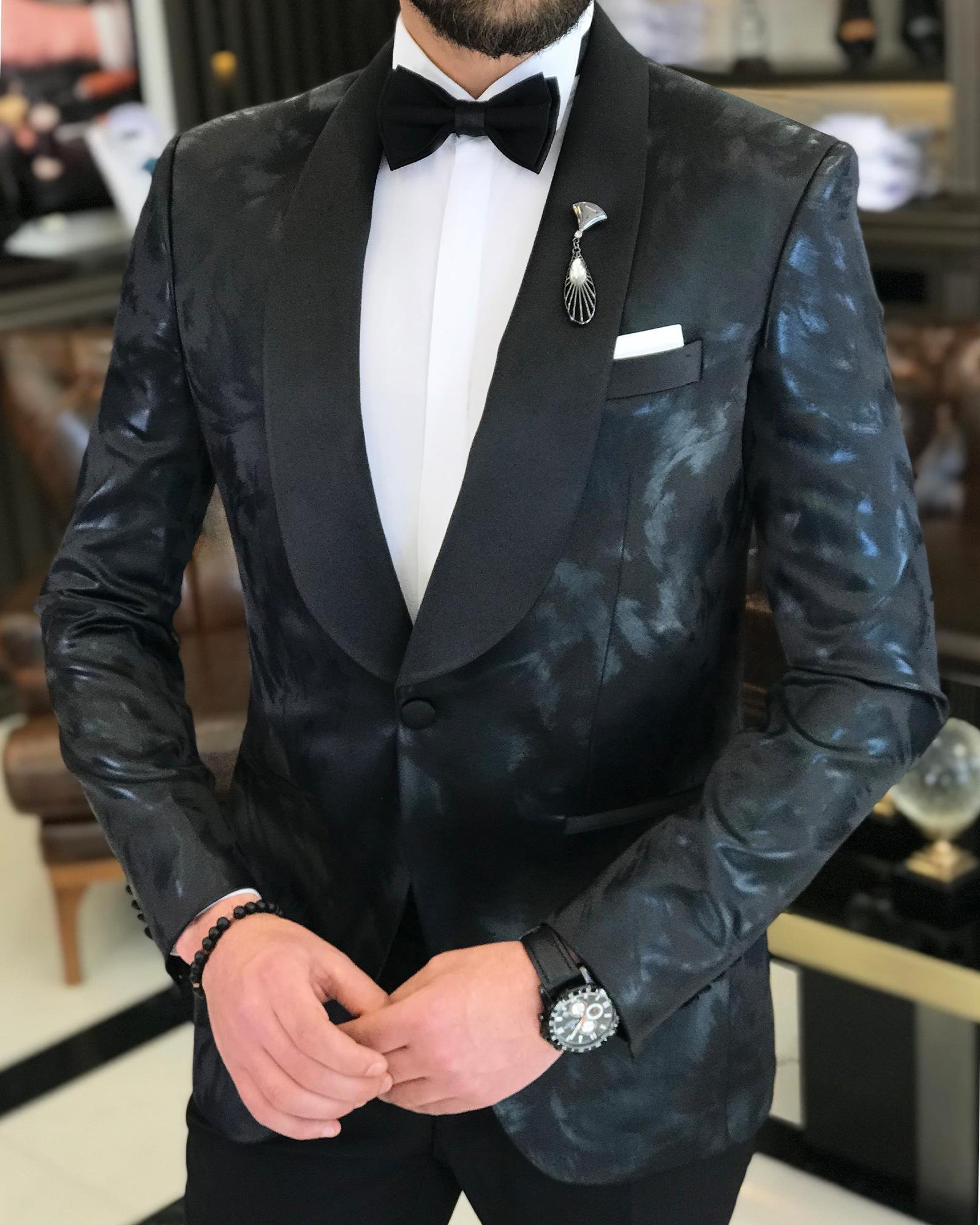 İtalyan kesim erkek ceket pantolon damatlık set Siyah T7484