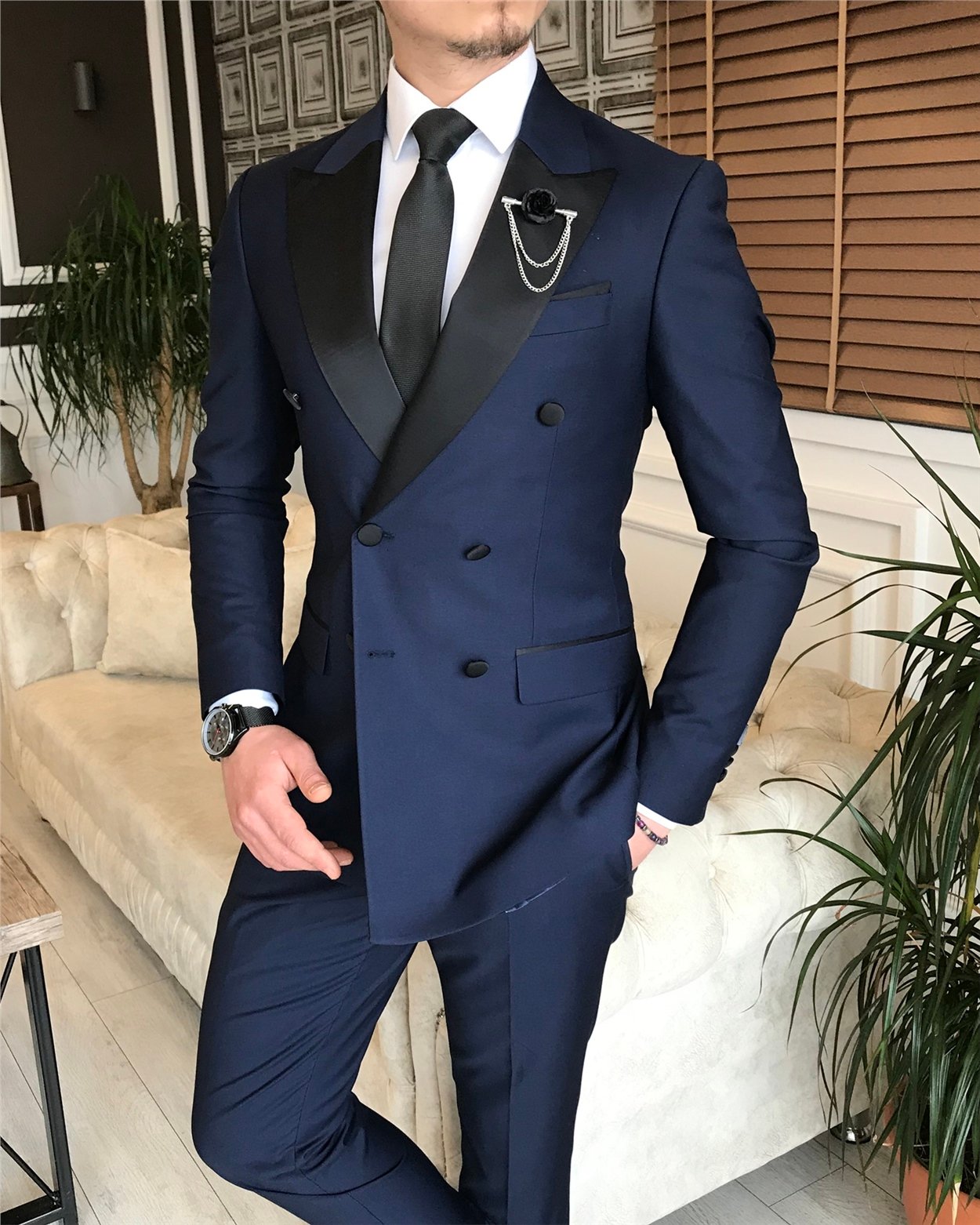 İtalyan kesim erkek ceket pantolon damatlık set lacivert T6059