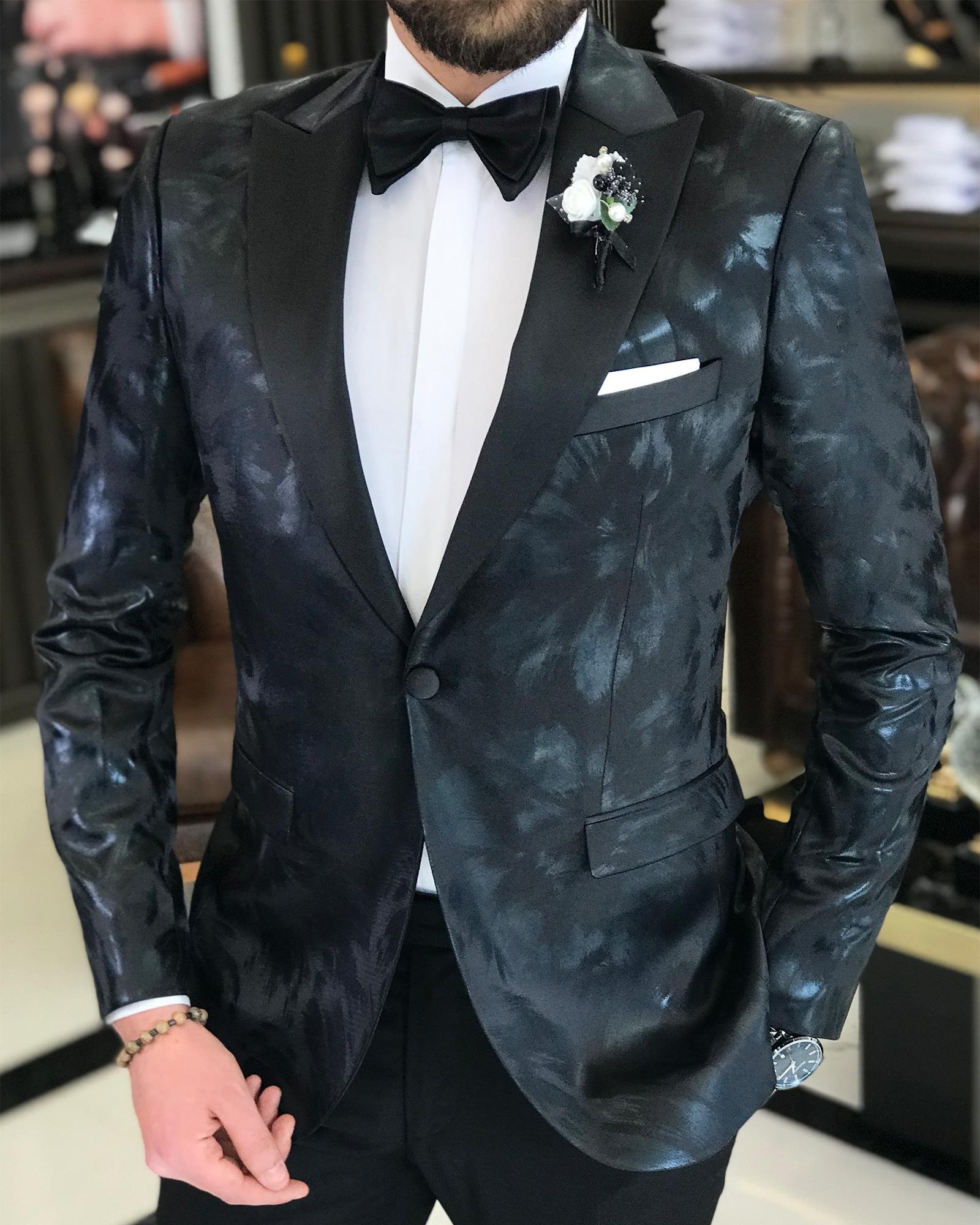 İtalyan kesim erkek ceket pantolon damatlık set Siyah T7503