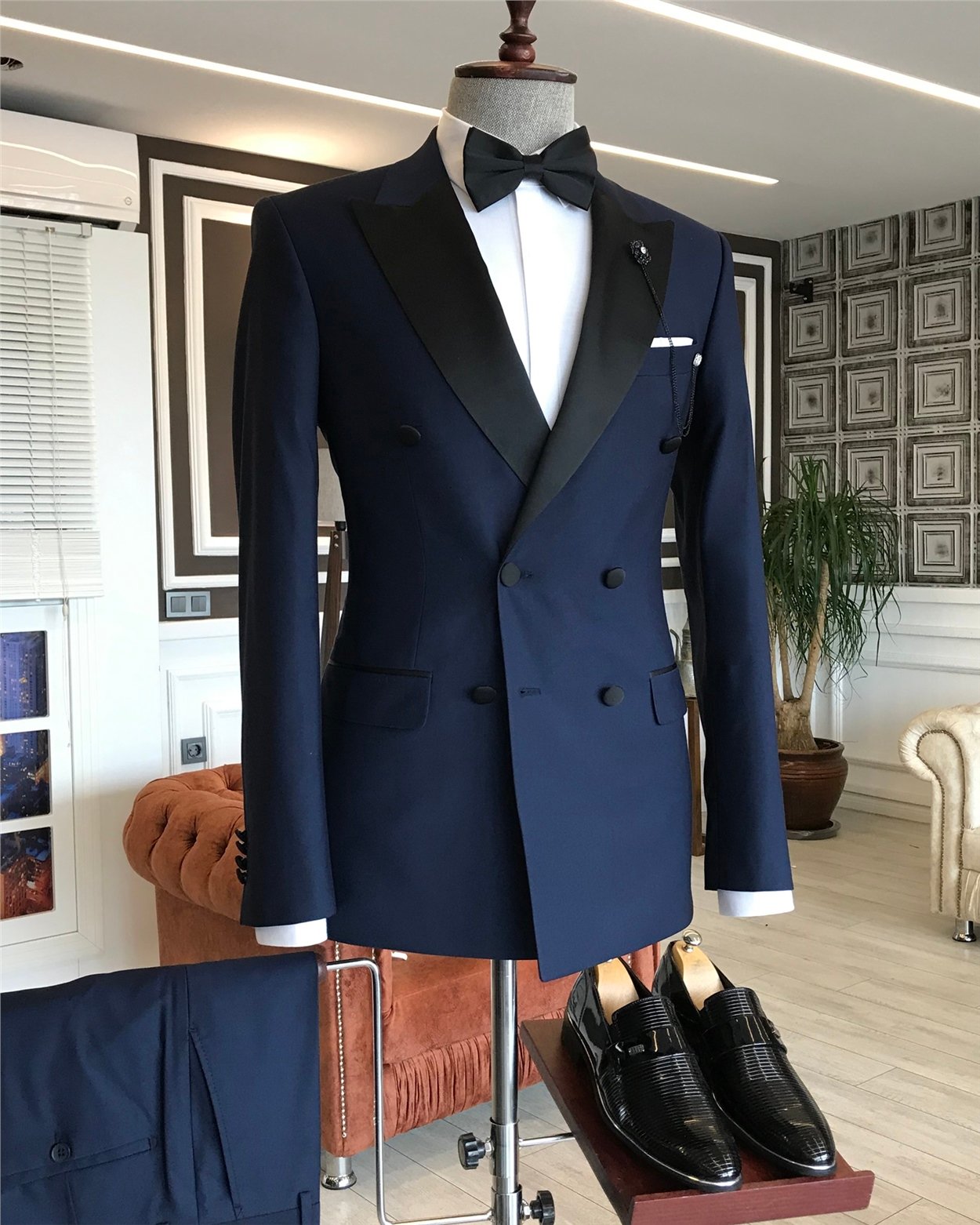 İtalyan kesim erkek ceket pantolon damatlık set lacivert T6059