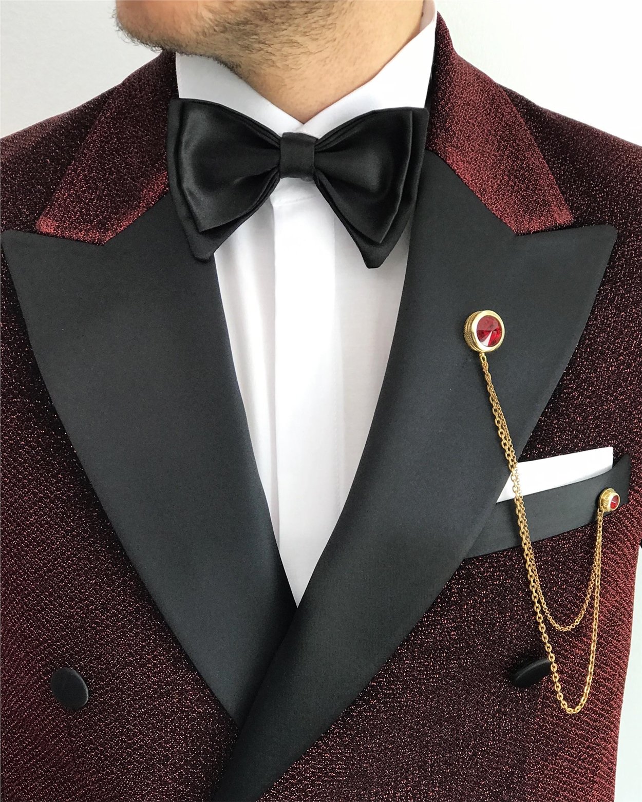 İtalyan kesim erkek ceket pantolon damatlık set Bordo T7482