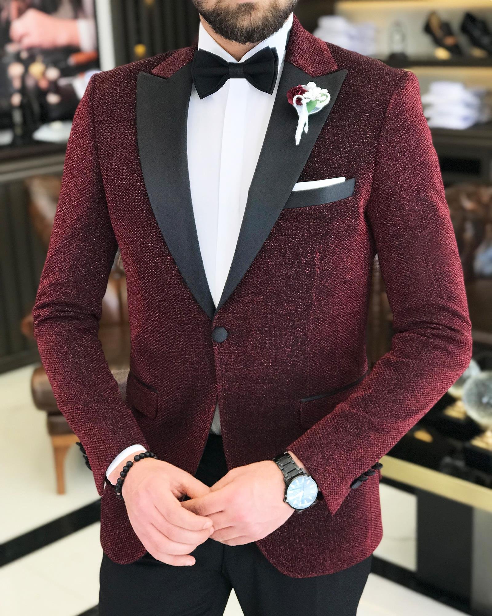 İtalyan kesim erkek ceket pantolon damatlık set Bordo T7497