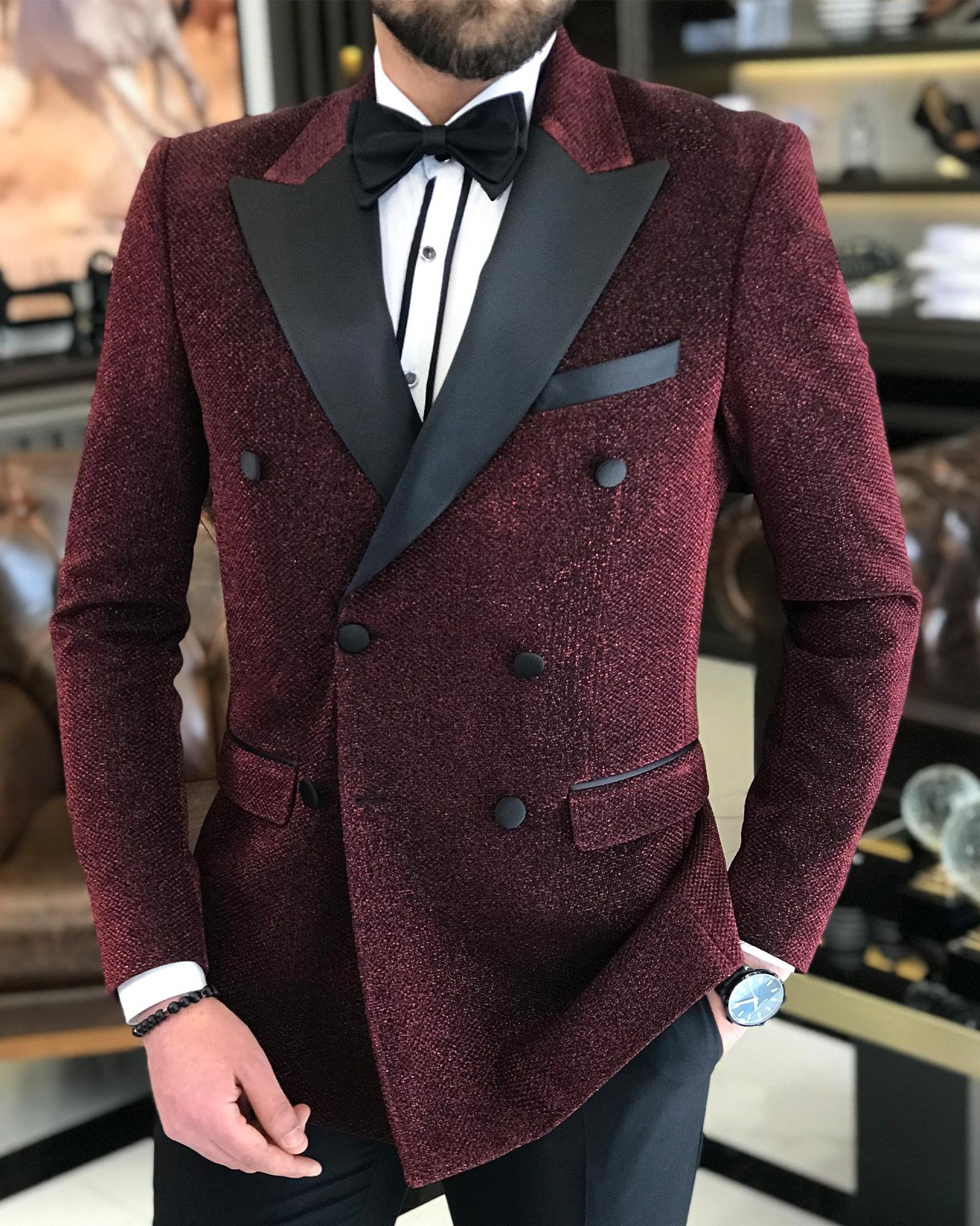 İtalyan kesim erkek ceket pantolon damatlık set Bordo T7482