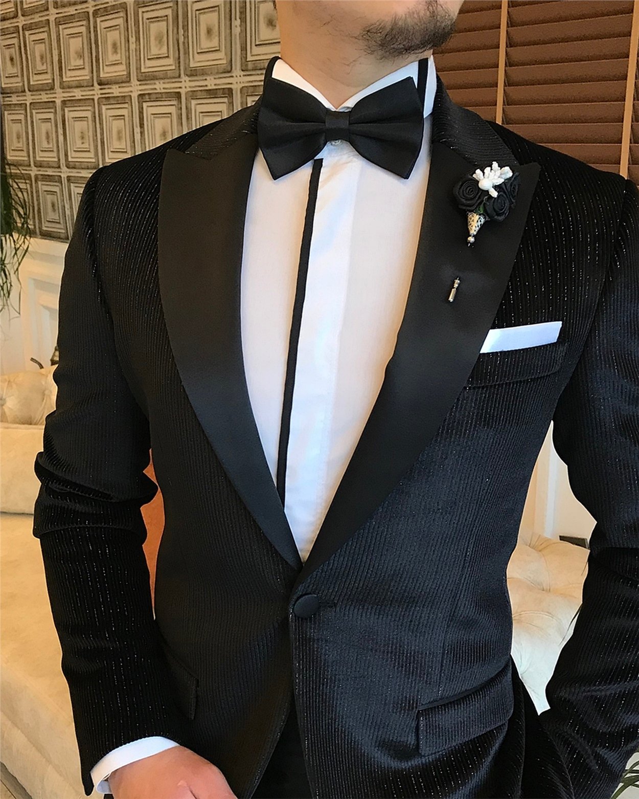 İtalyan kesim erkek ceket pantolon damatlık set Siyah T5915