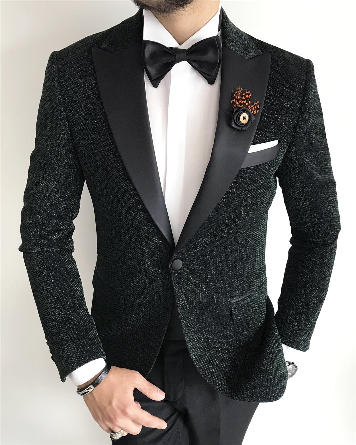 İtalyan kesim erkek ceket pantolon damatlık set Yeşil T7500