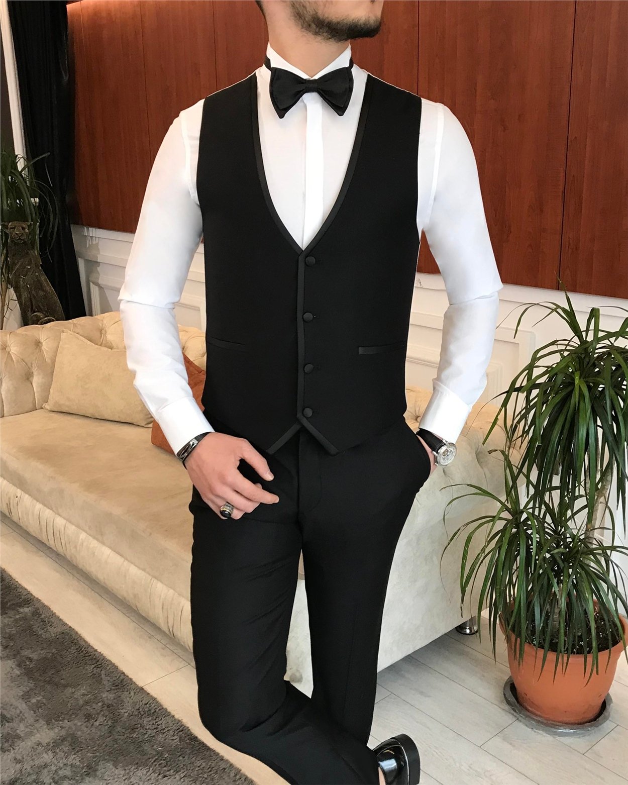 İtalyan kesim erkek damatlık takım elbise Siyah T7062