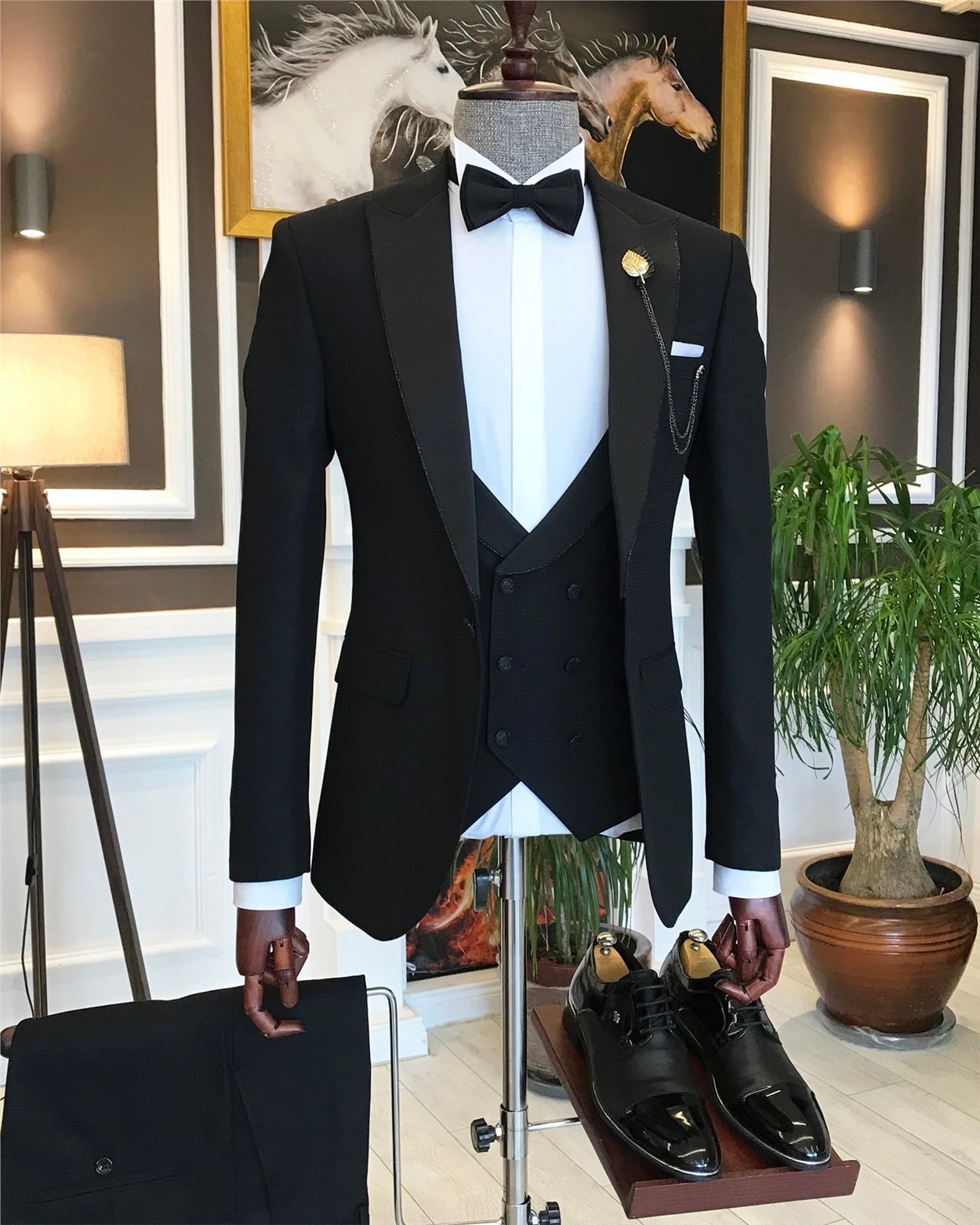 İtalyan kesim erkek ceket yelek pantolon damatlık set siyah T6313