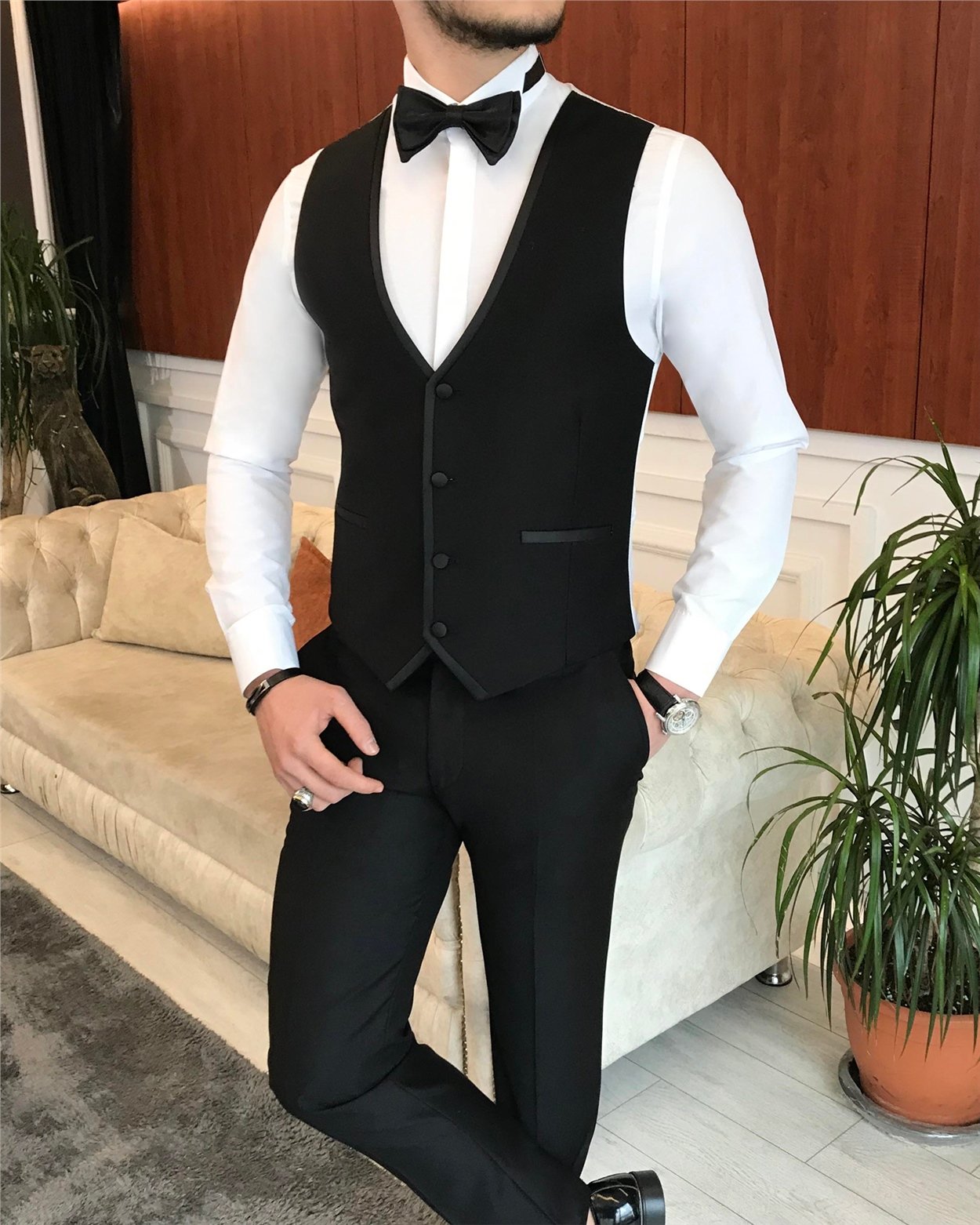 İtalyan kesim erkek ceket yelek pantolon damatlık set Beyaz T7064