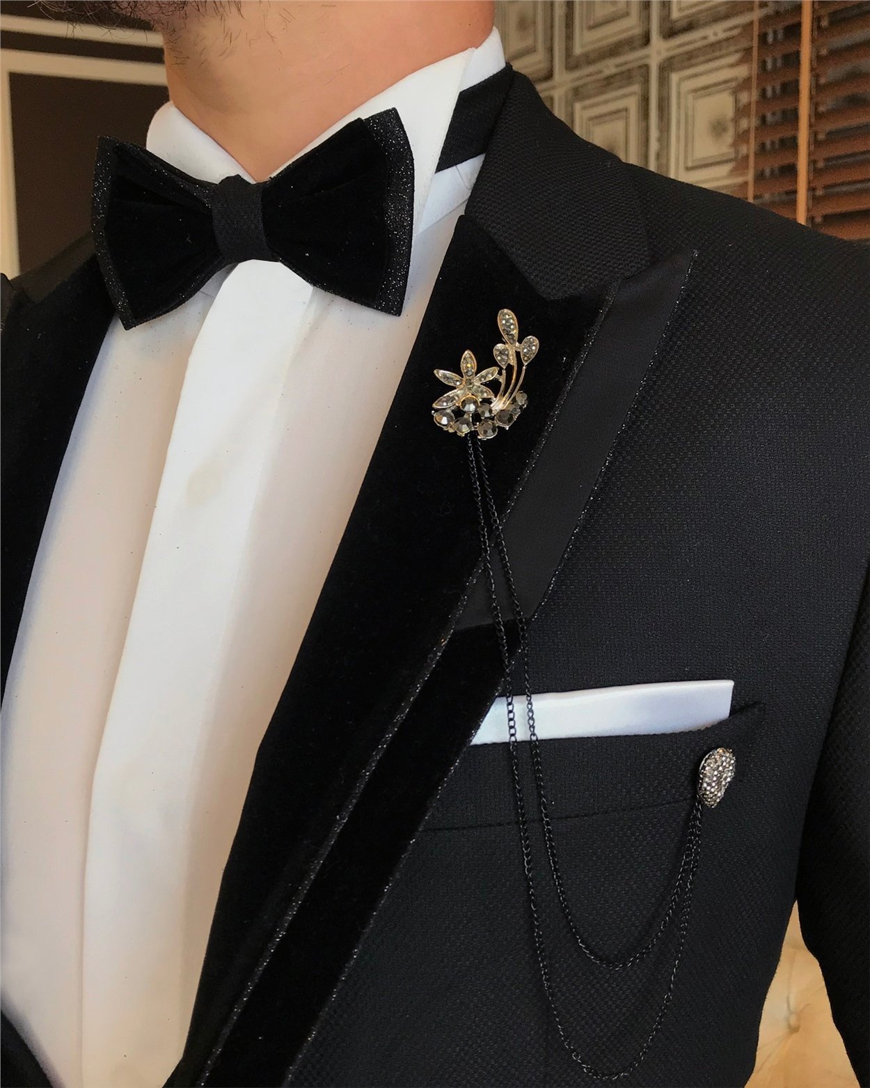 İtalyan kesim erkek ceket yelek pantolon damatlık set siyah T6015