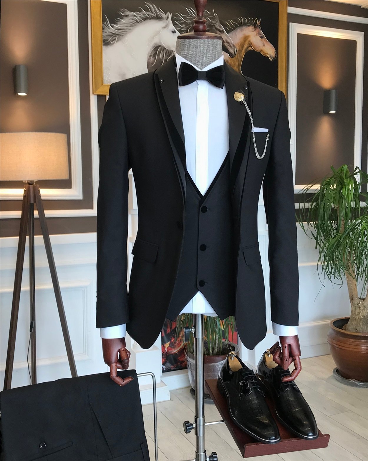 İtalyan kesim erkek damatlık takım elbise siyah T6276