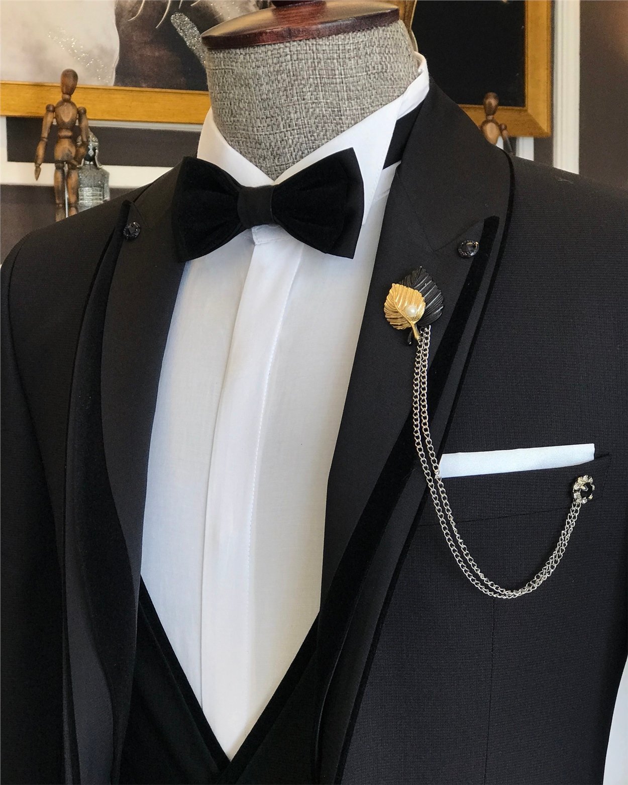 İtalyan kesim erkek damatlık takım elbise siyah T6276