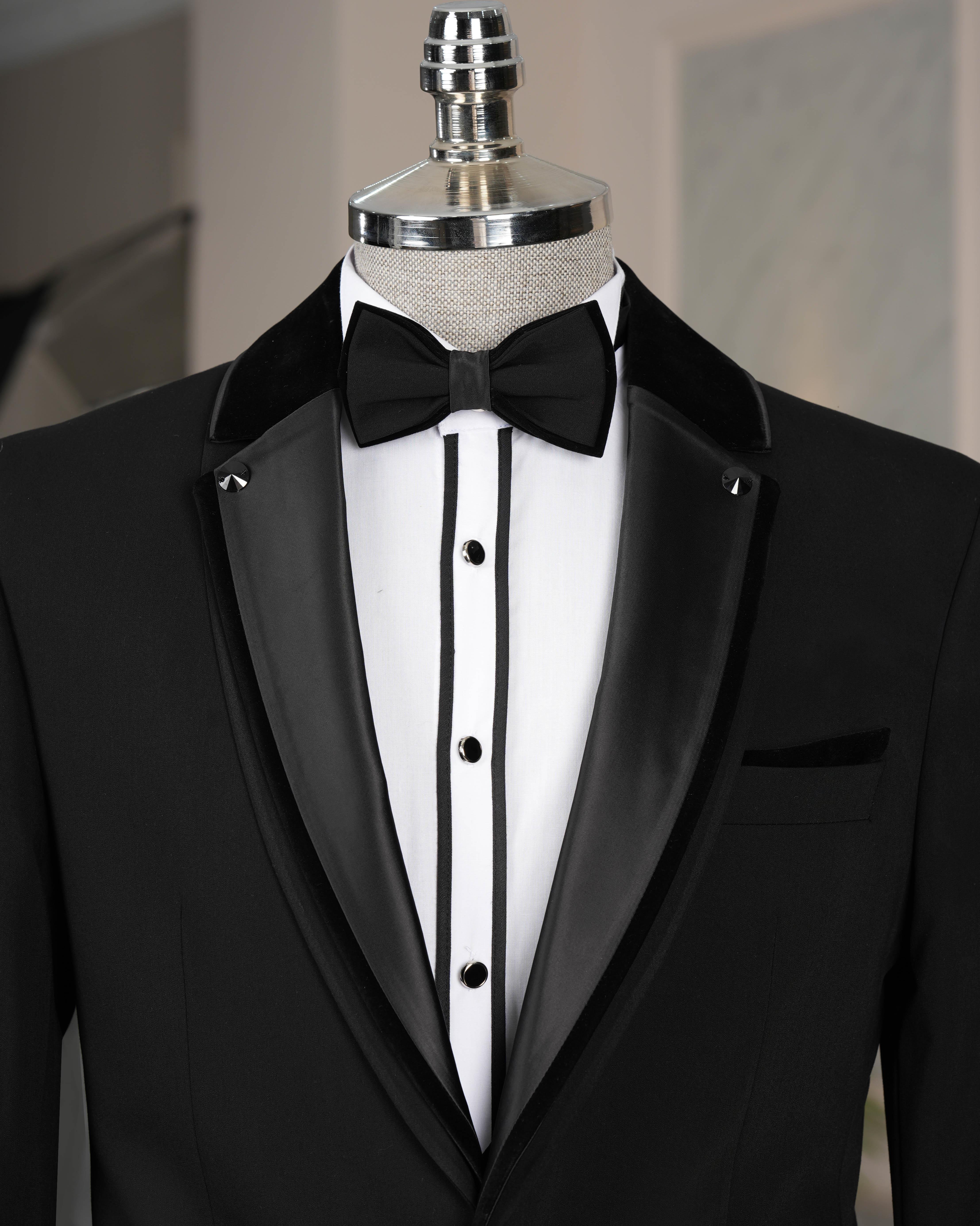 İtalyan kesim slim fit ceket yelek pantolon damatlık set Siyah T4547