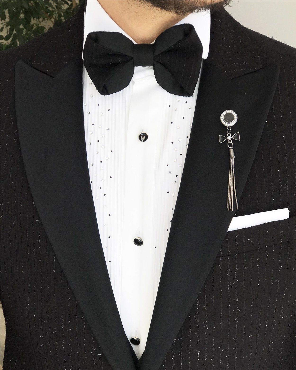 İtalyan kesim slim fit ceket yelek pantolon damatlık set Siyah T8221