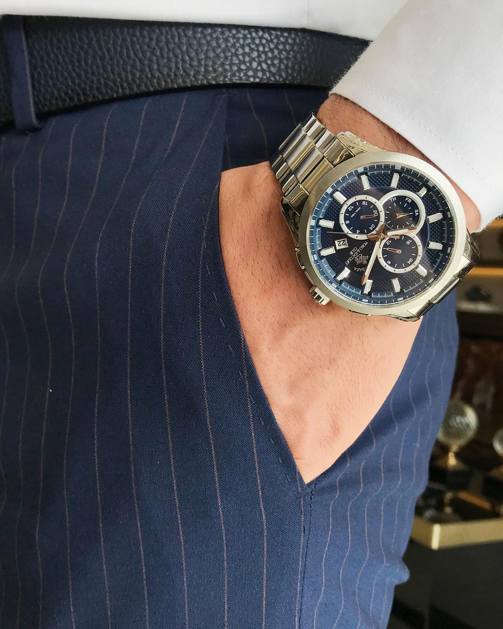 italyan kesim slim fit çizgili erkek pantolon lacivert T9439