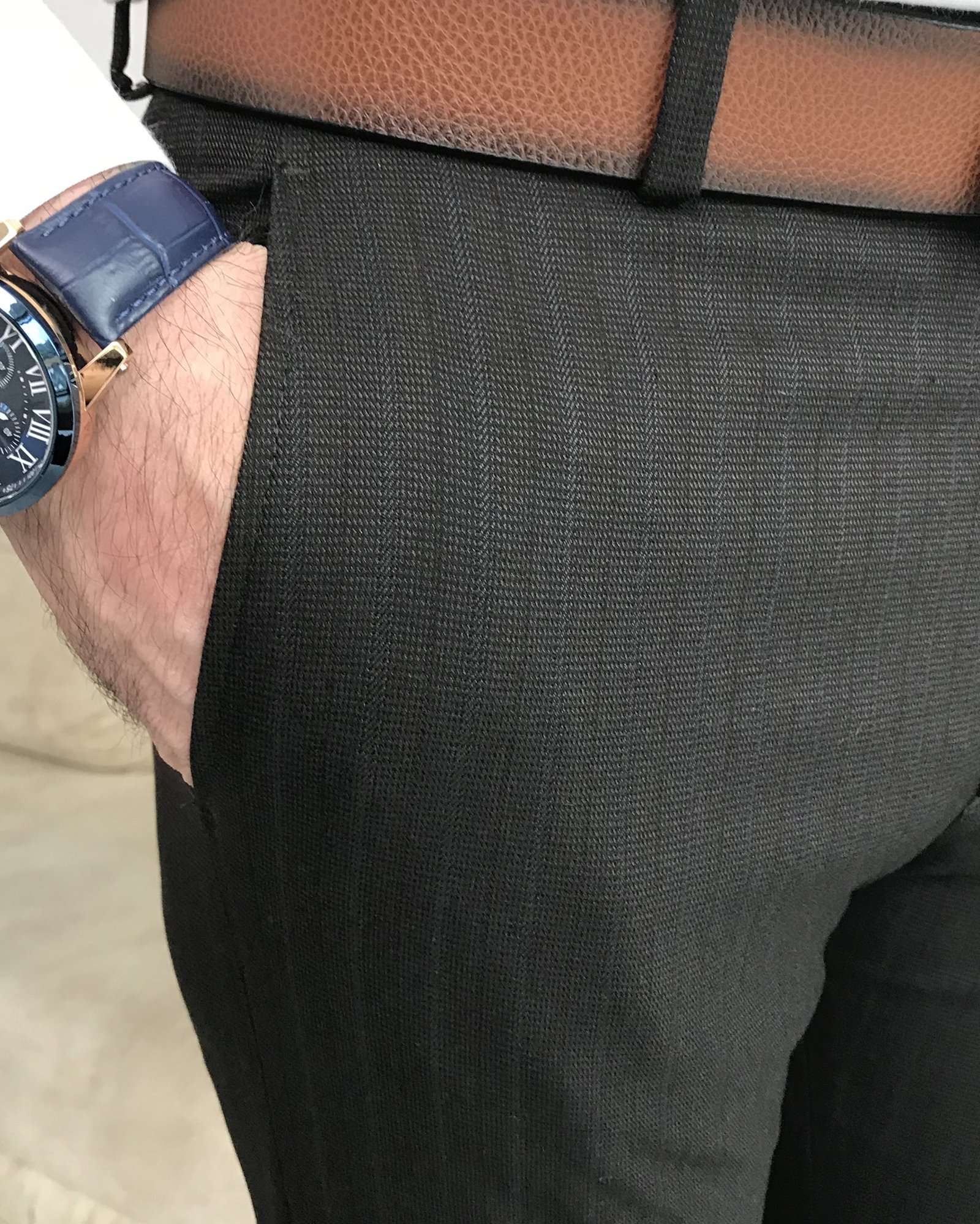 İtalyan kesim slim fit çizgili kumaş pantolon Kahverengi T8525