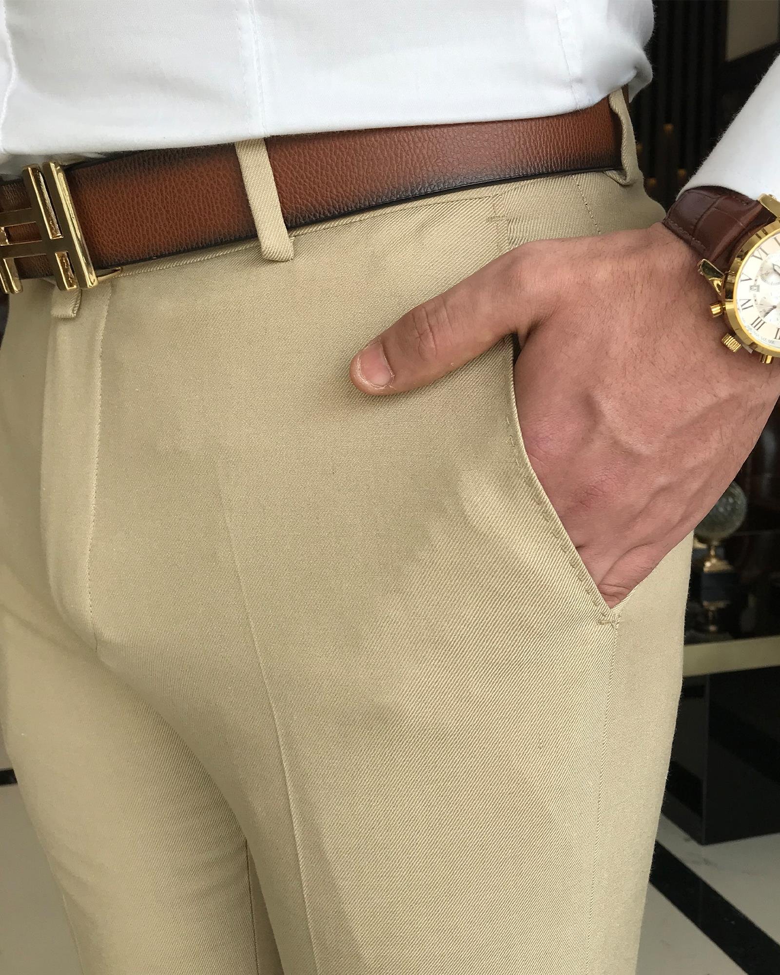 italyan kesim slim fit erkek pantolon camel T9445