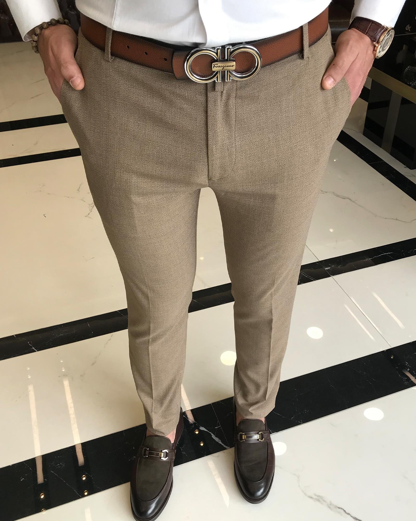 italyan kesim slim fit erkek pantolon kahverengi T9457