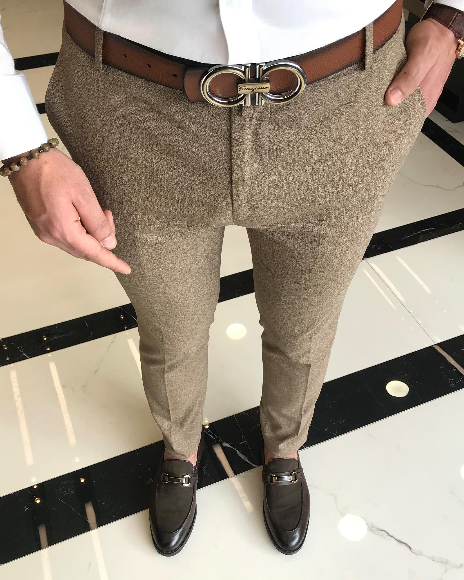 italyan kesim slim fit erkek pantolon kahverengi T9457