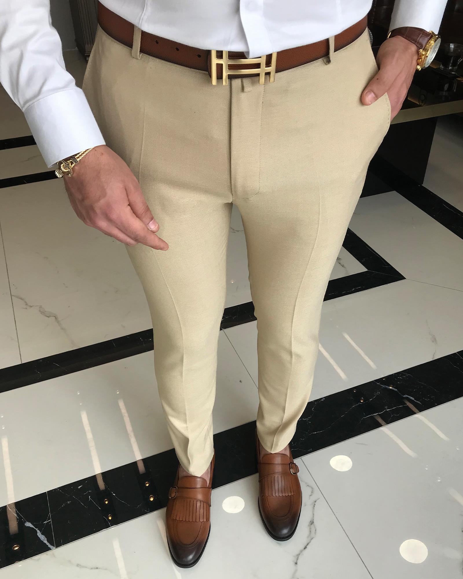 italyan kesim slim fit erkek pantolon camel T9445