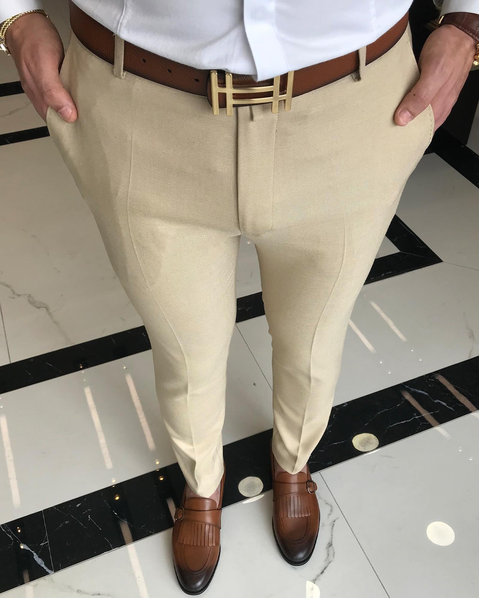 italyan kesim slim fit erkek pantolon camel T9445