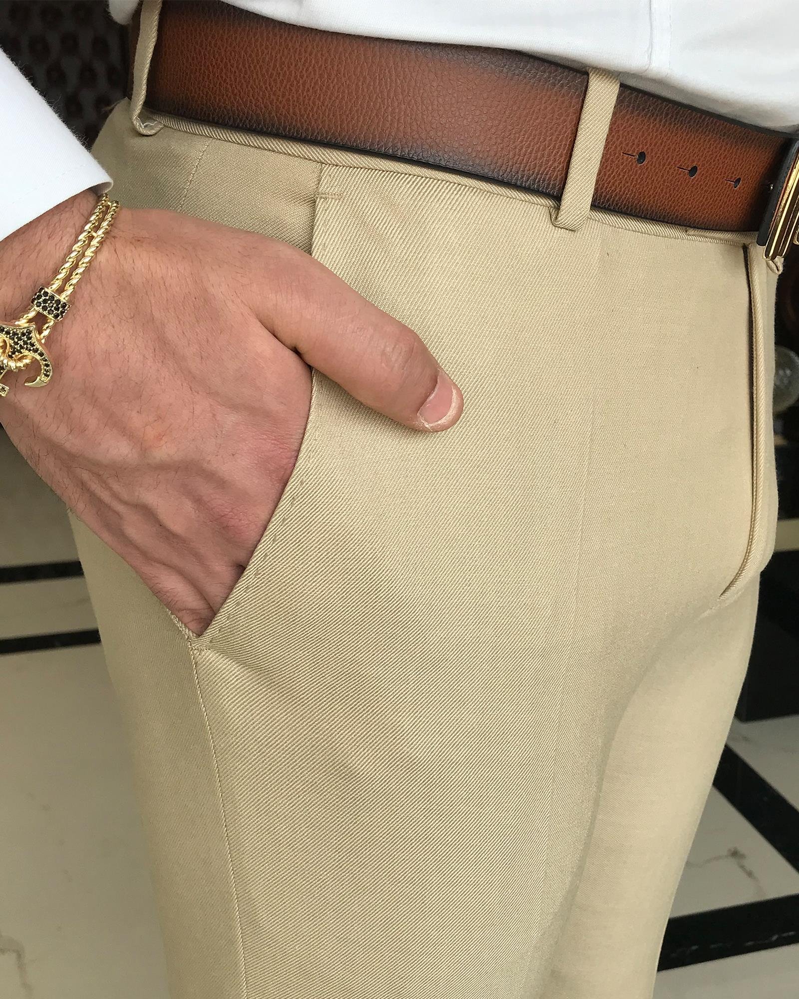 italyan kesim slim fit erkek pantolon camel T9445