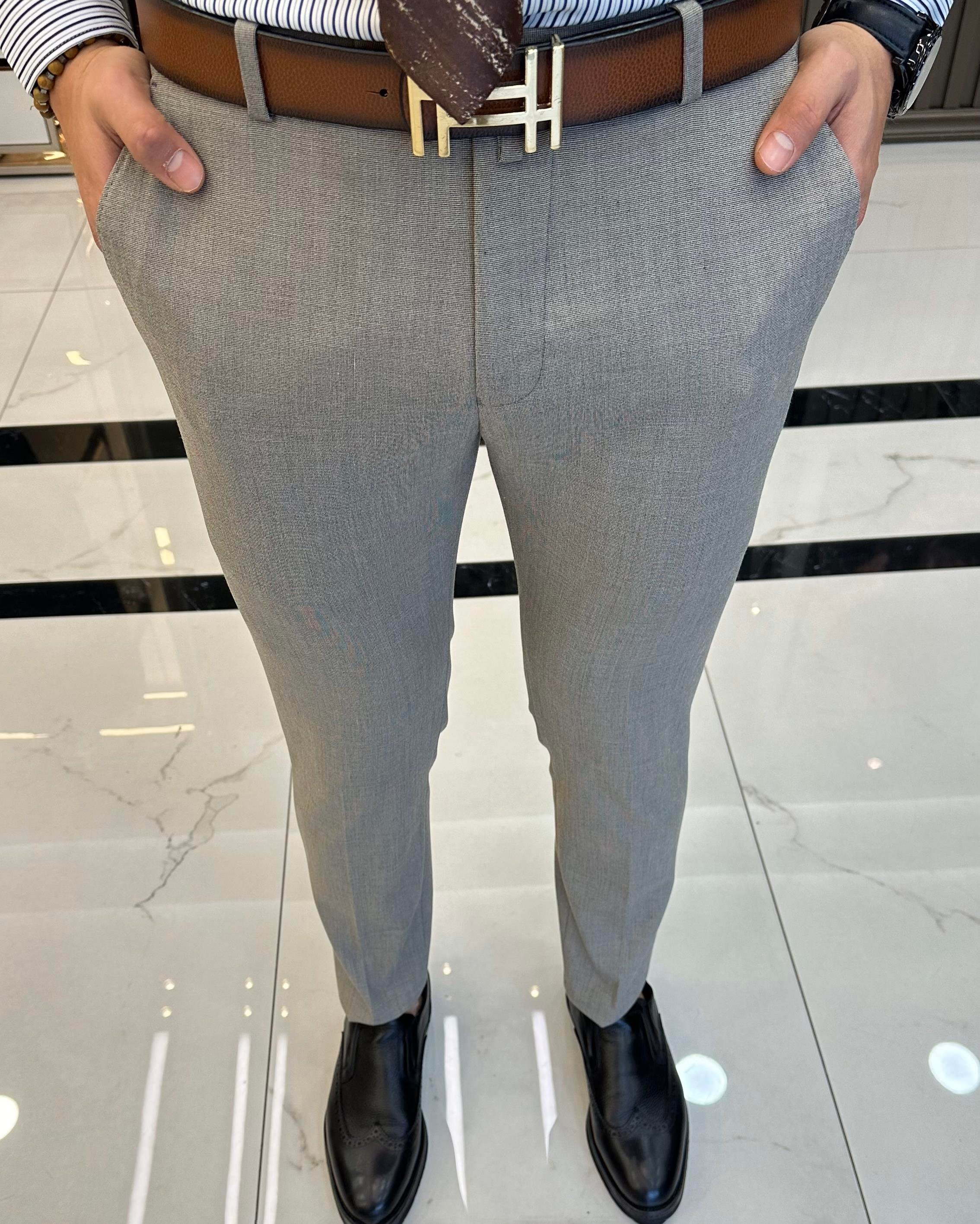 italian cut slim fit men's trousers mink T9455