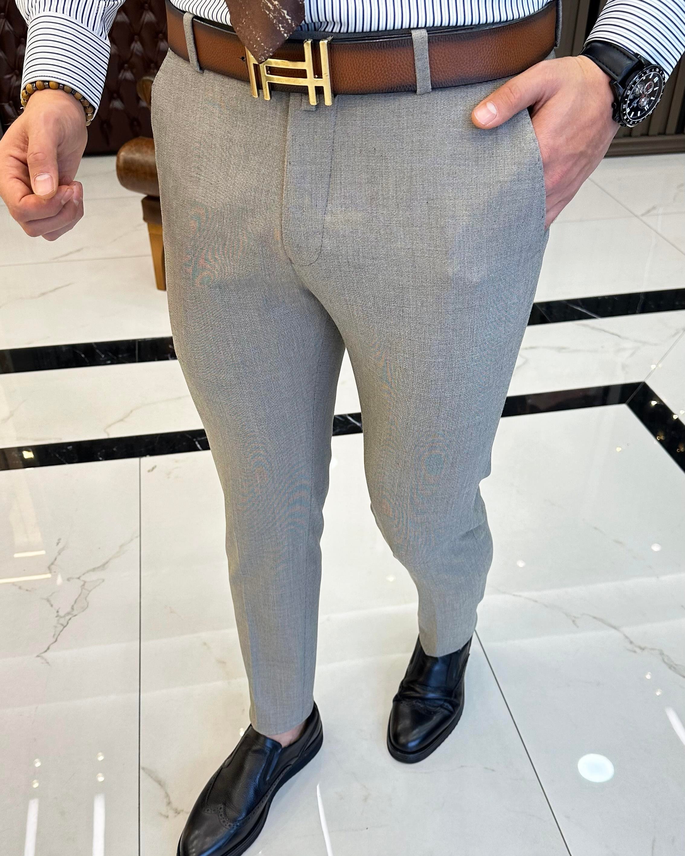 italian cut slim fit men's trousers mink T9455