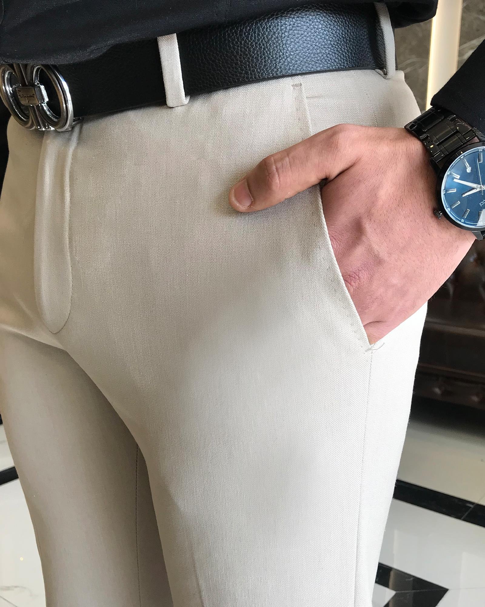 italyan kesim slim fit erkek pantolon bej T9458