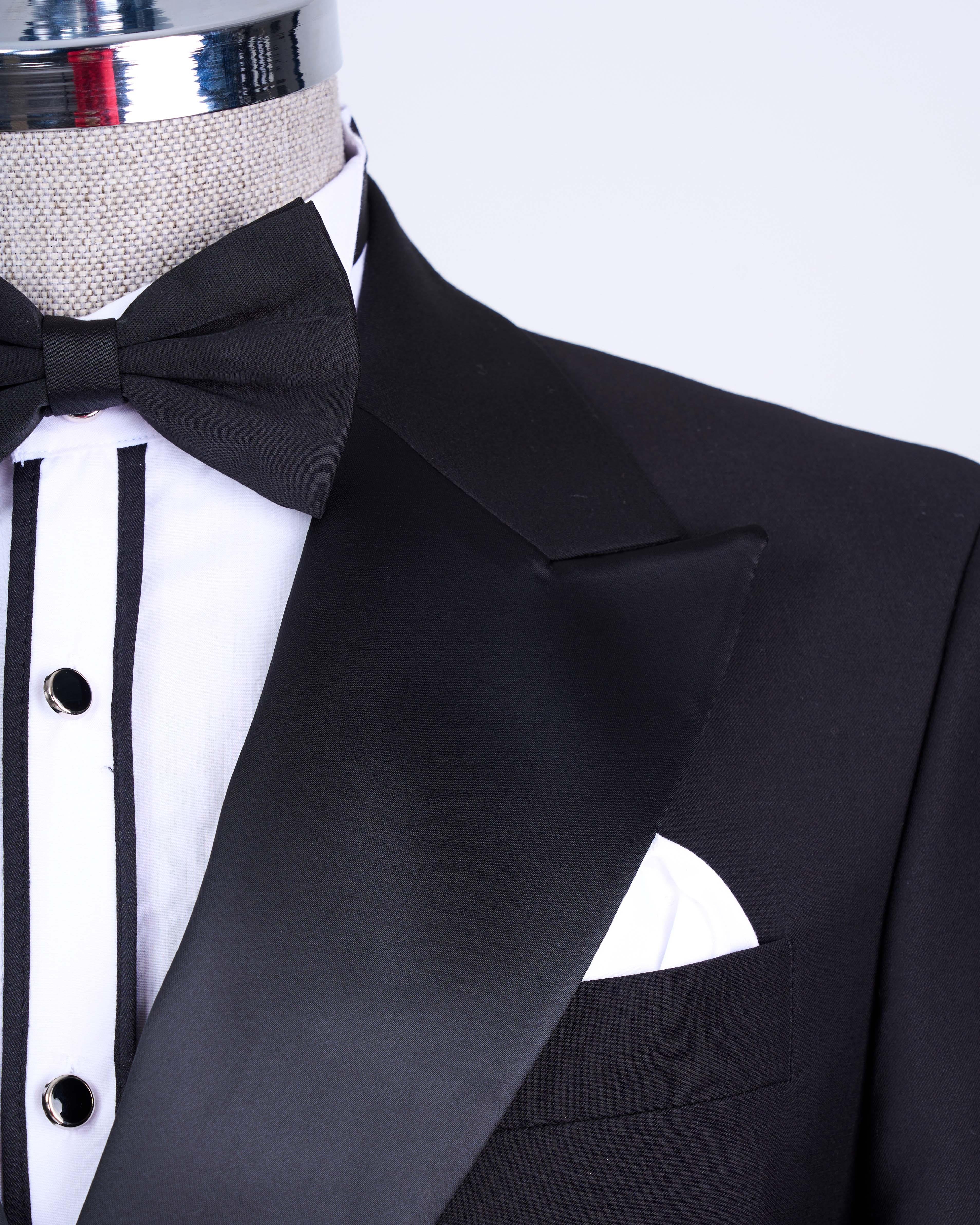 İtalyan kesim slim fit kruvaze ceket pantolon damatlık set siyah T9213