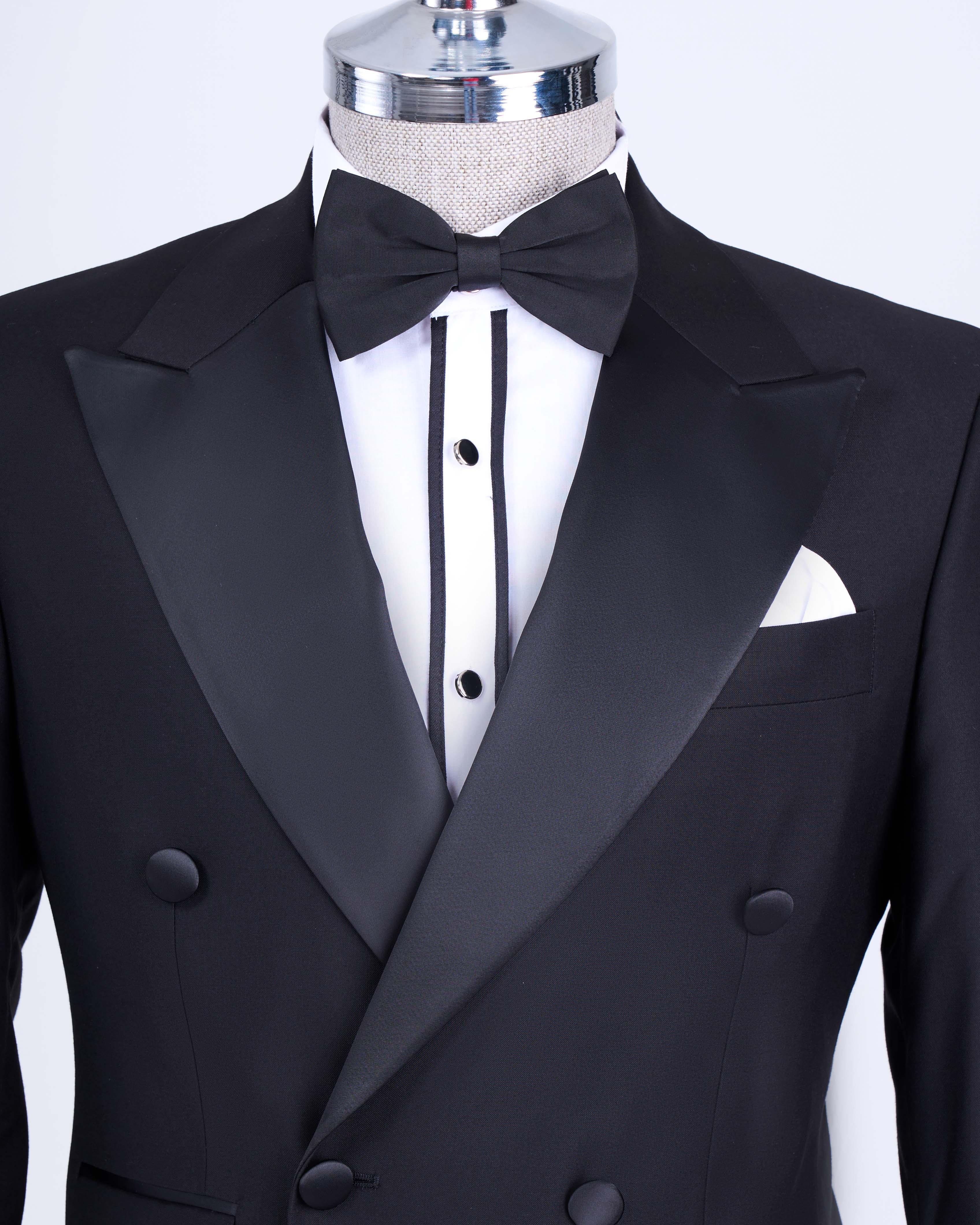 İtalyan kesim slim fit kruvaze ceket pantolon damatlık set siyah T9213