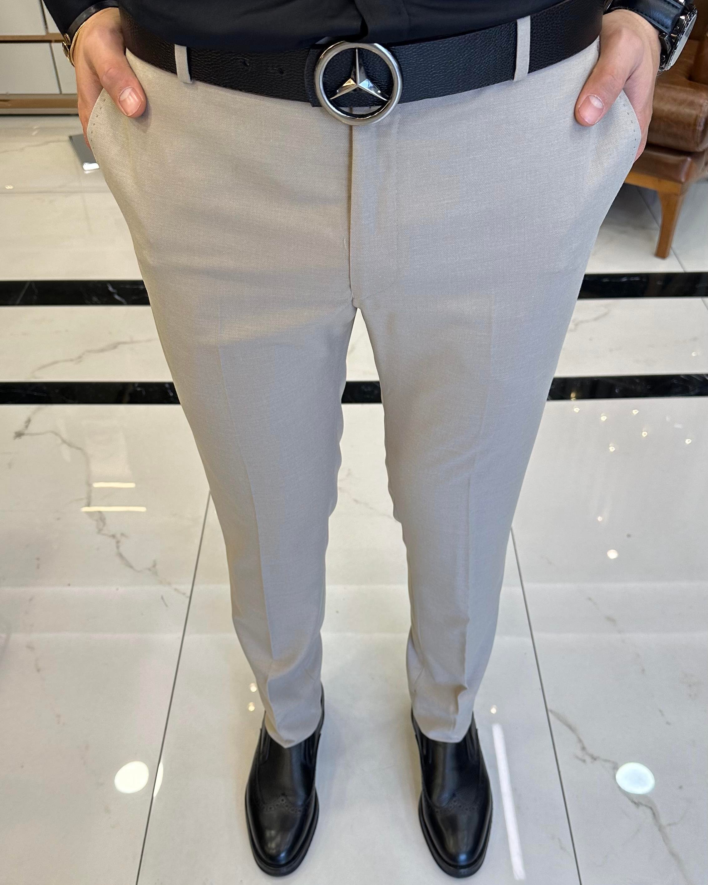 İtalyan kesim slim fit mevsimlik  bej kumaş pantolon T3480