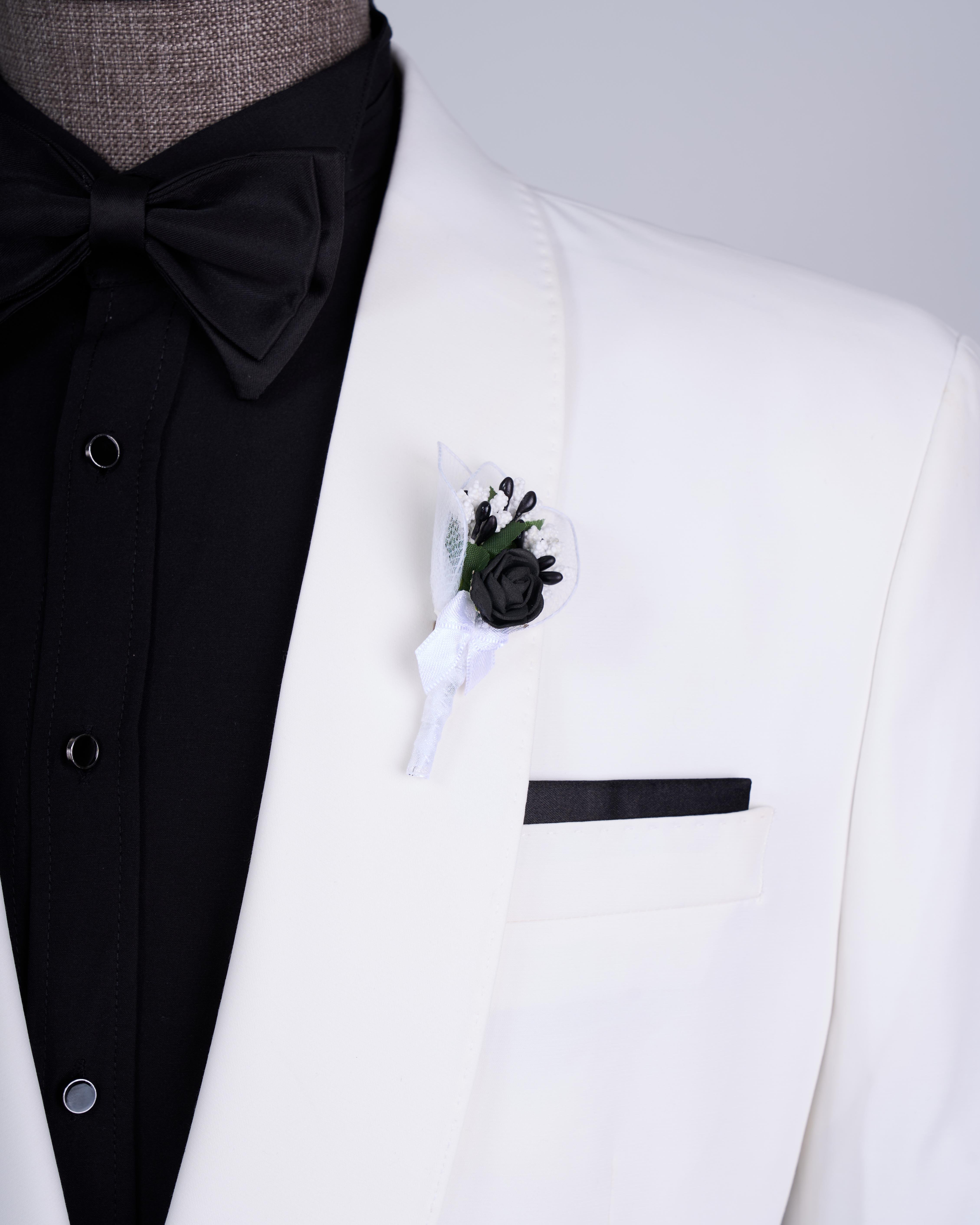 İtalyan kesim slim fit şal yaka ceket pantolon damatlık set ekru T13633