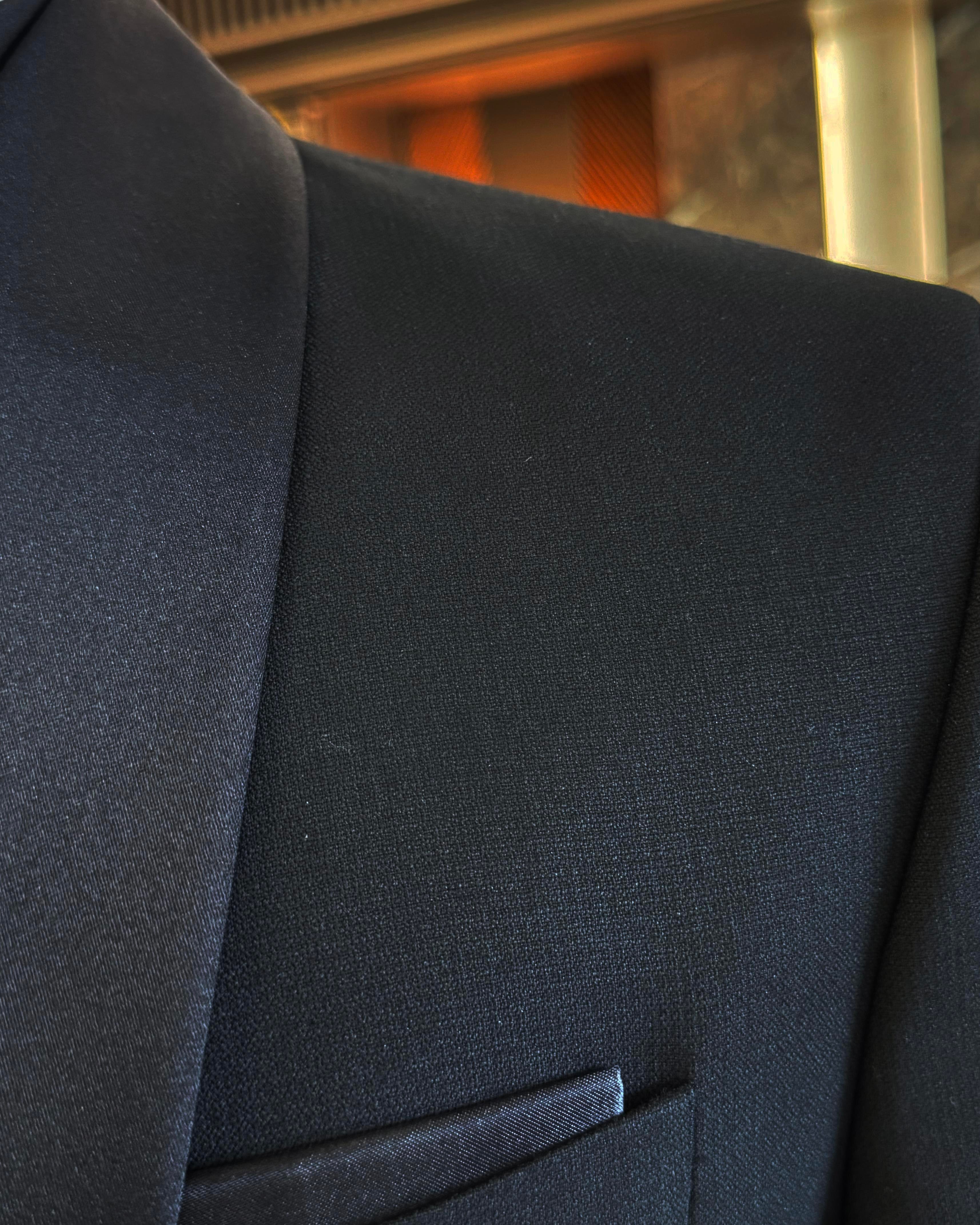 İtalyan kesim slim fit şal yaka kruvaze ceket pantolon damatlık set siyah T11947