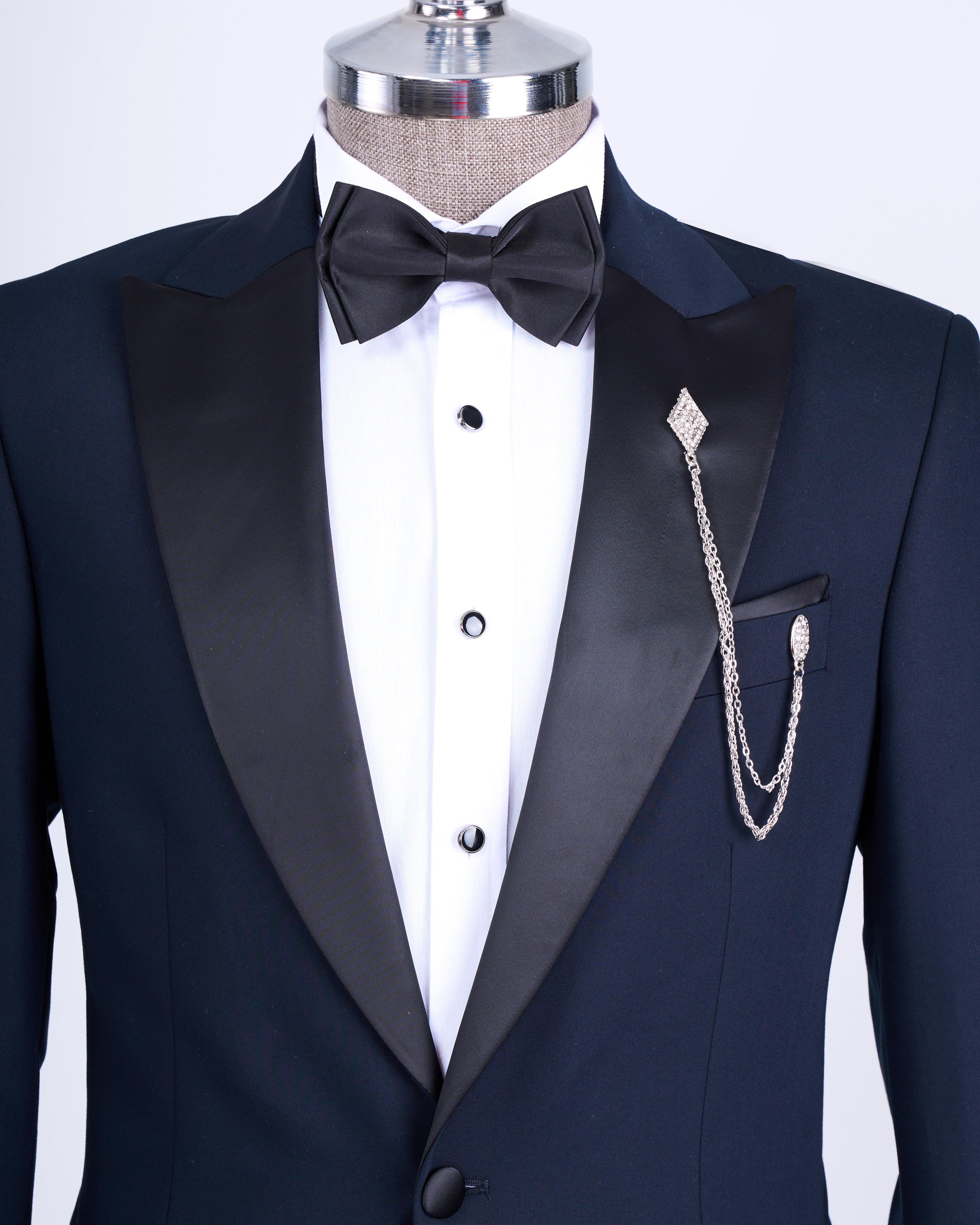 İtalyan kesim slim fit sivri yaka ceket pantolon damatlık set lacivert T9191
