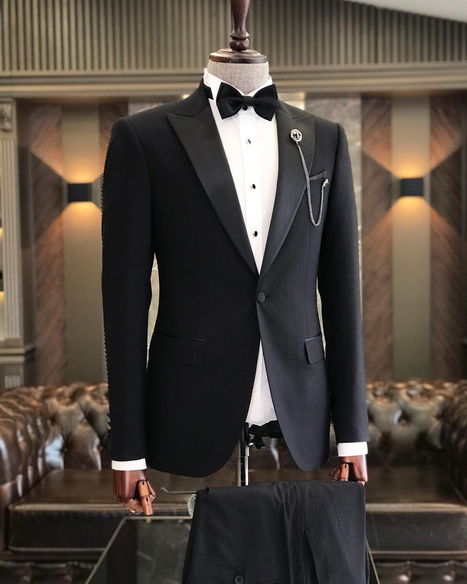 İtalyan kesim slim fit sivri yaka ceket pantolon damatlık set siyah T9193