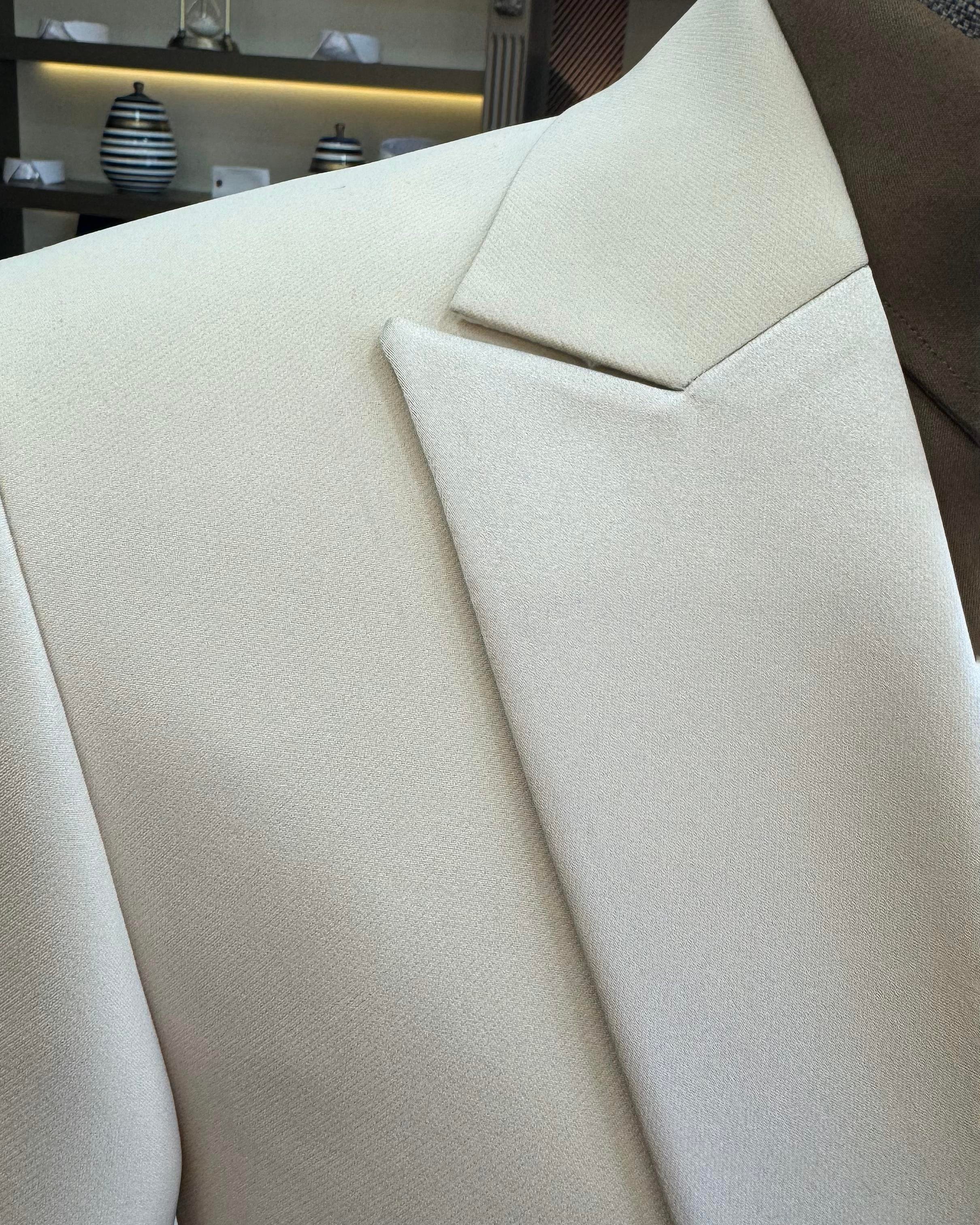 İtalyan kesim slim fit sivri yaka ceket pantolon damatlık set bej T11838