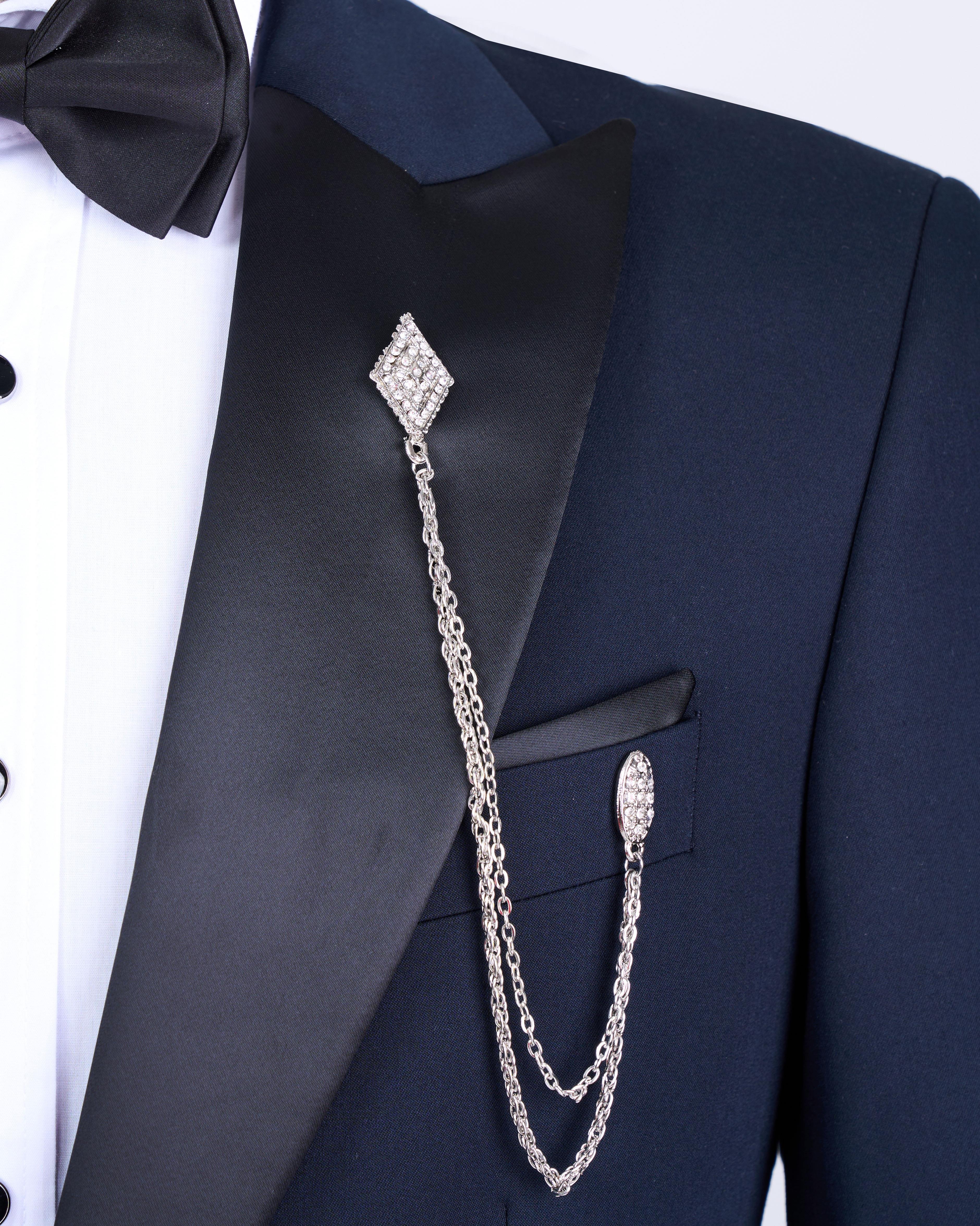 İtalyan kesim slim fit sivri yaka ceket pantolon damatlık set lacivert T9191
