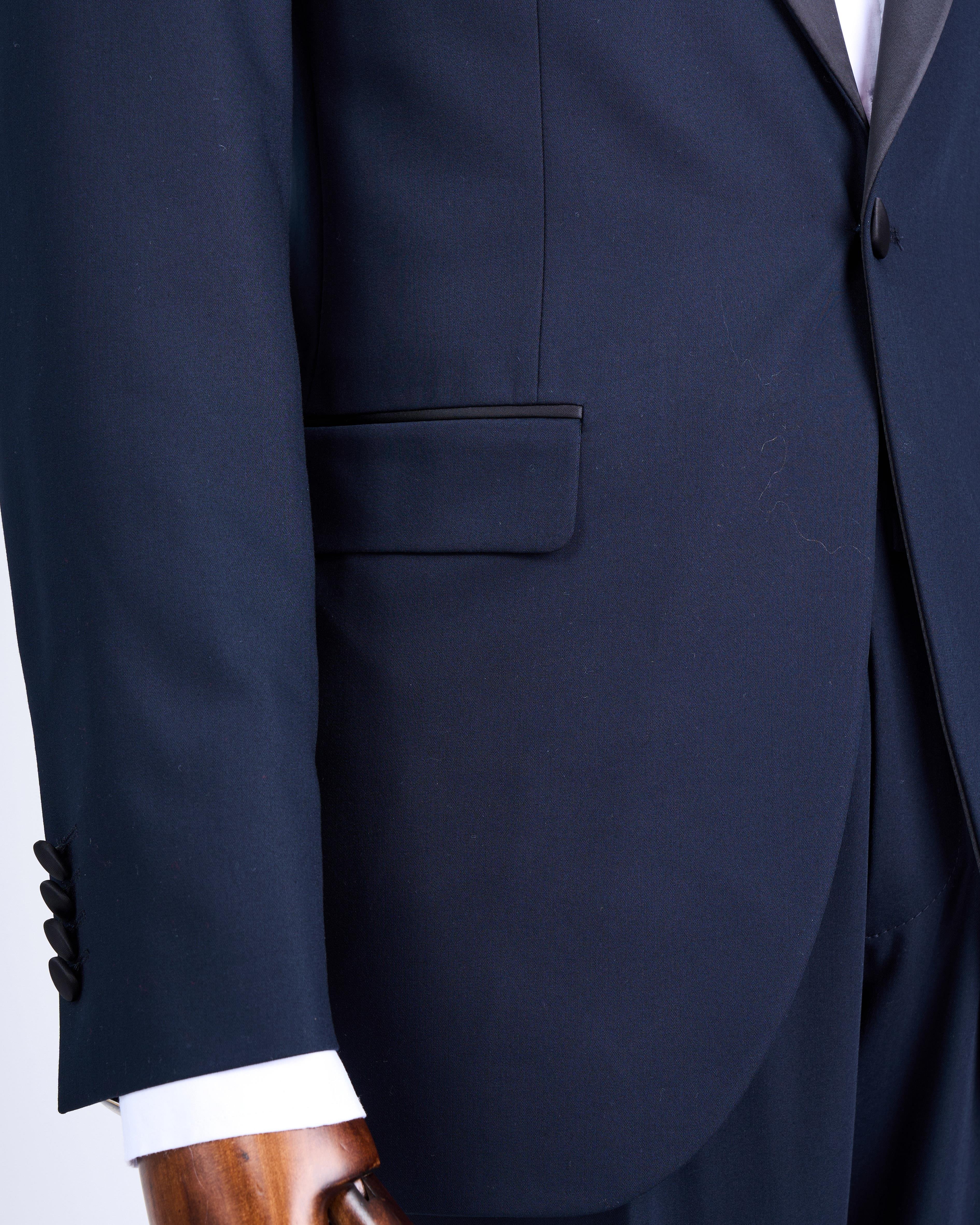 İtalyan kesim slim fit sivri yaka ceket pantolon damatlık set lacivert T9191