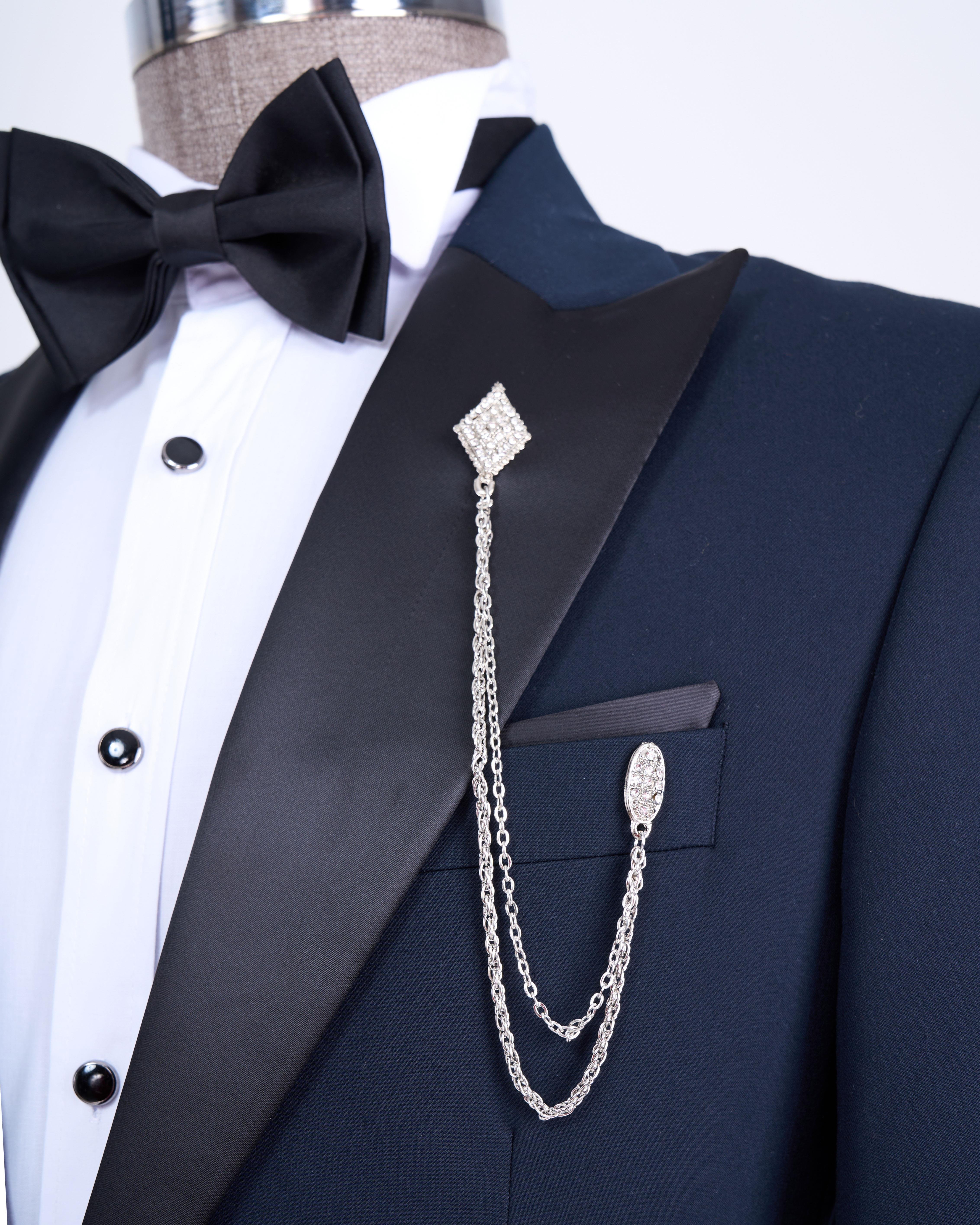 İtalyan kesim slim fit sivri yaka ceket pantolon damatlık set lacivert T9191