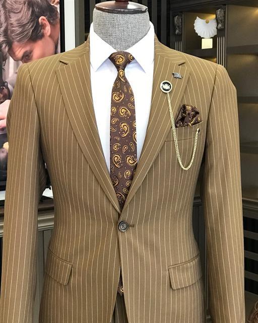 İtalyan stil 8 drop ceket pantolon takım elbise kahverengi T10674