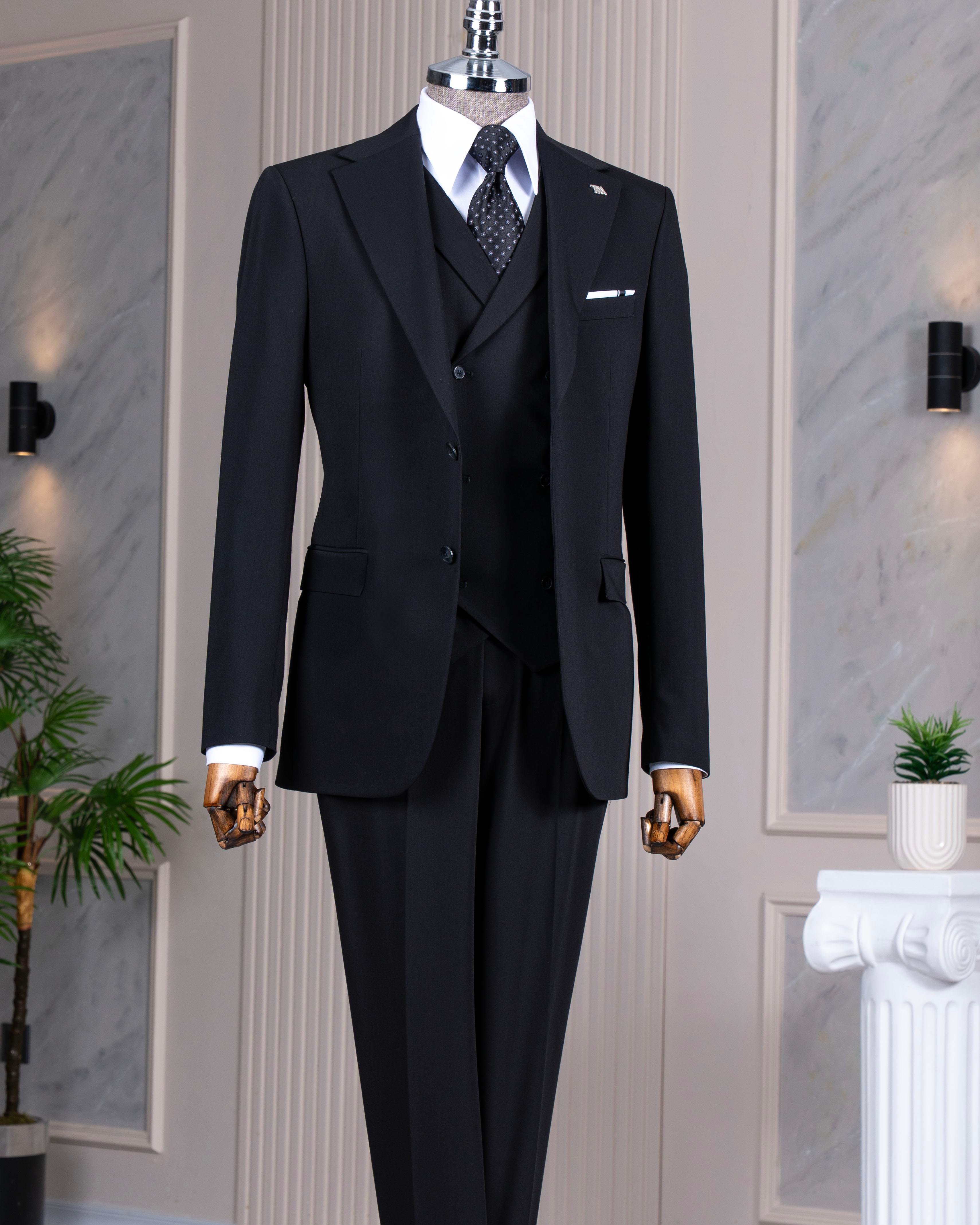 İtalyan stil 8 drop ceket yelek pantolon takım elbise siyah T14591