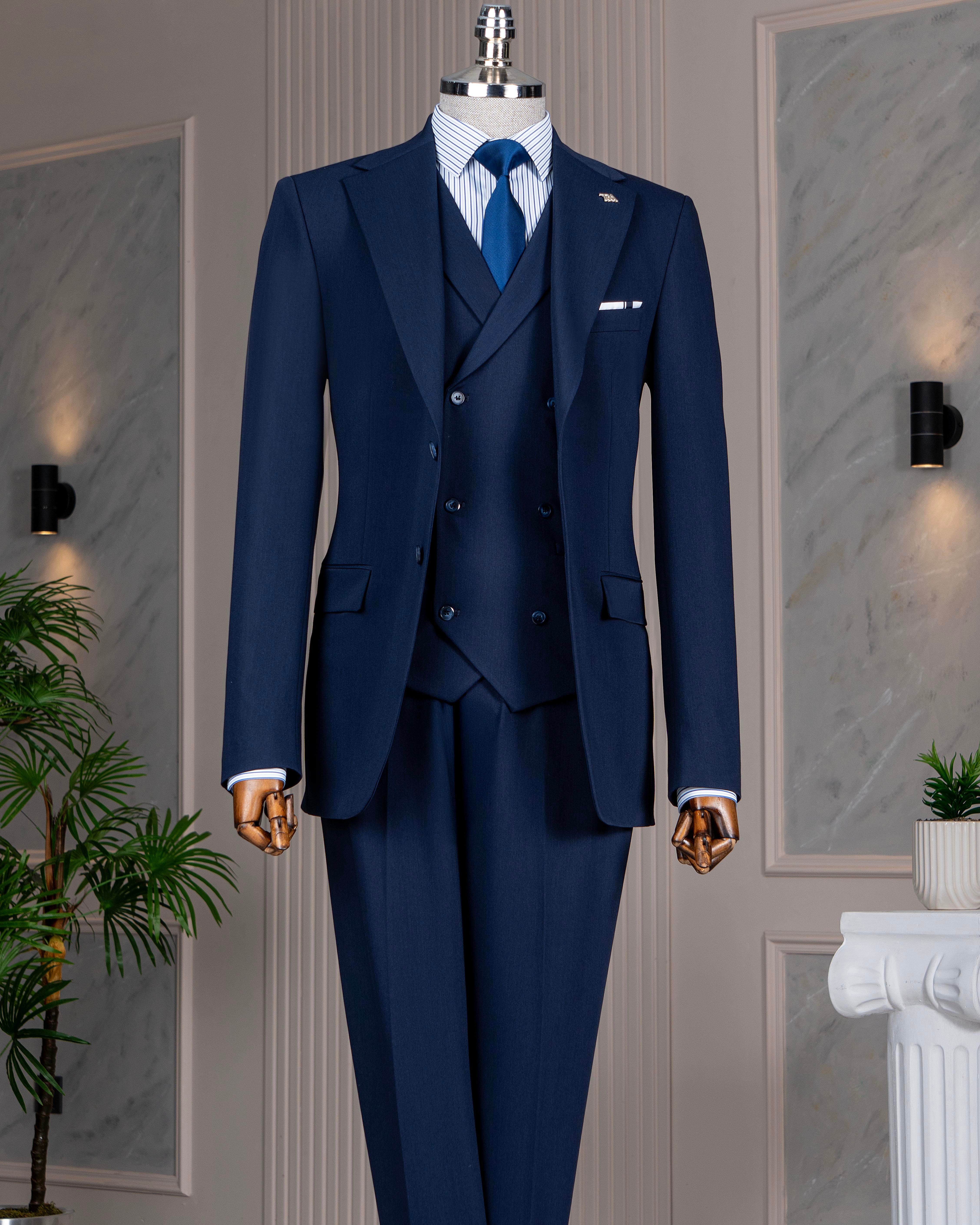 İtalyan stil 8 drop ceket yelek pantolon takım elbise lacivert T14592