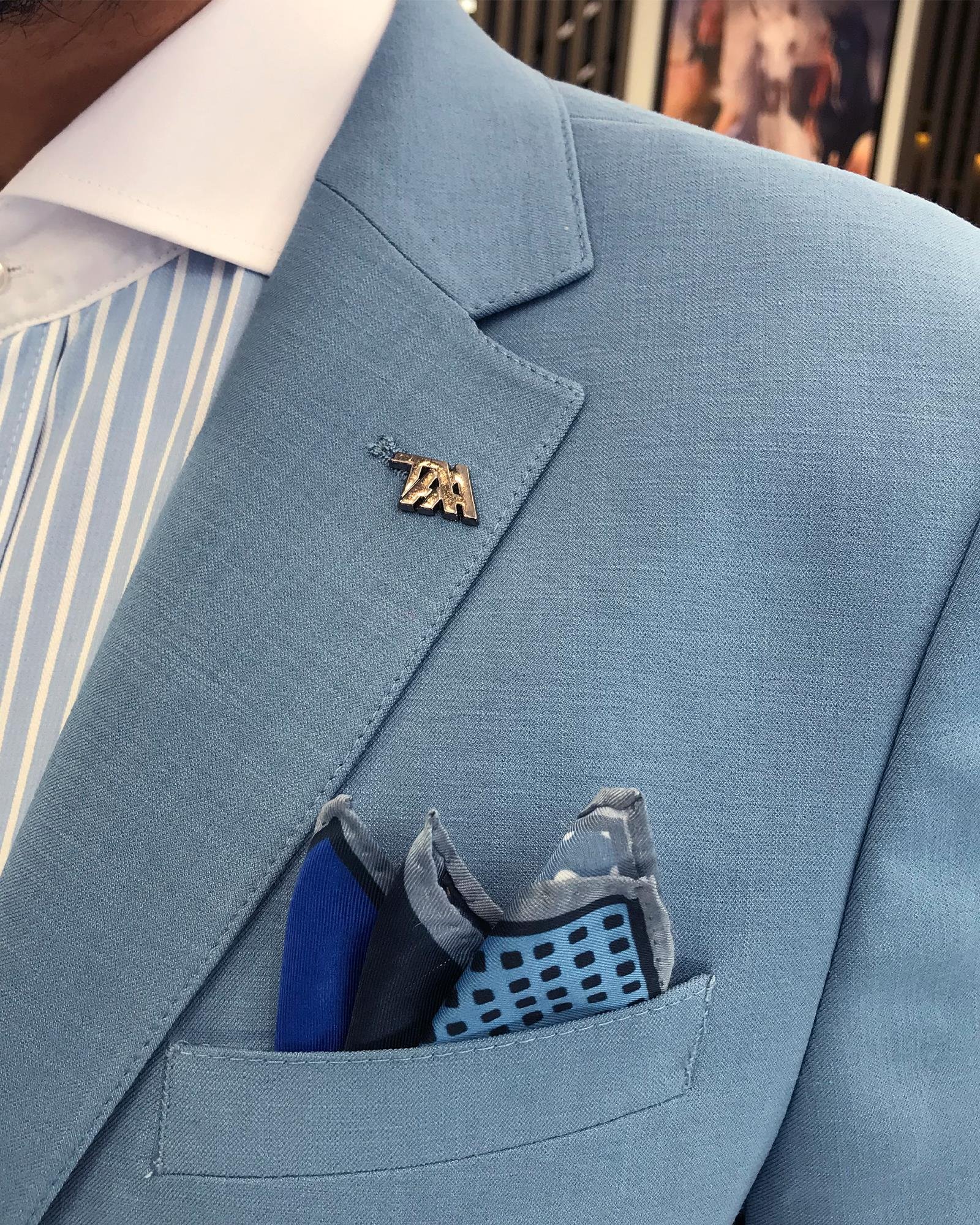 Italian Style Battal Blazer Men's Single Jacket Blue T7693