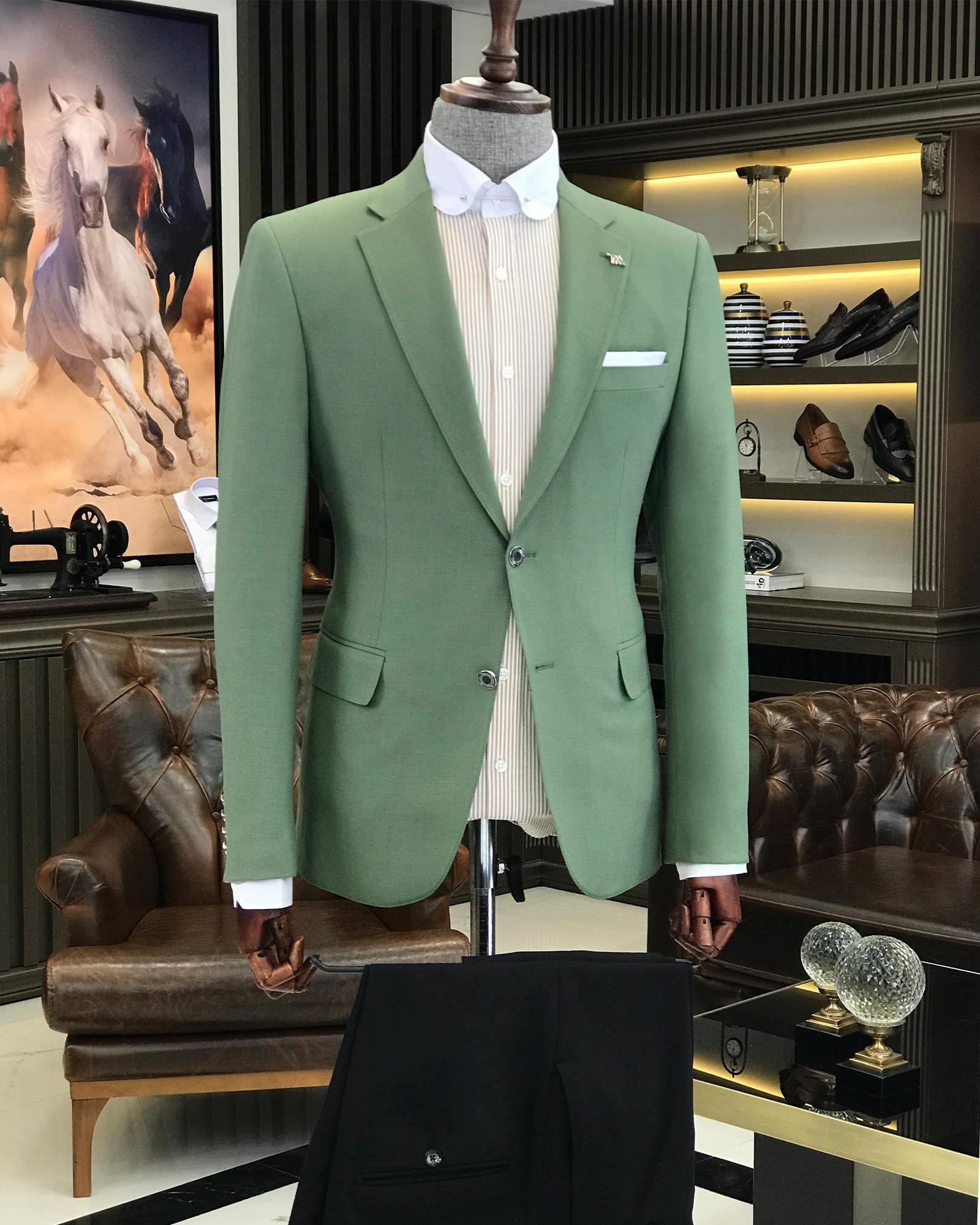 Italian Style Battal Blazer Men's Single Jacket Khaki T7692