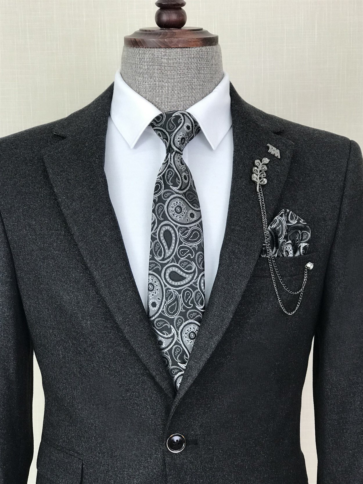 İtalyan stil blazer erkek tek ceket Antrasit  T8799